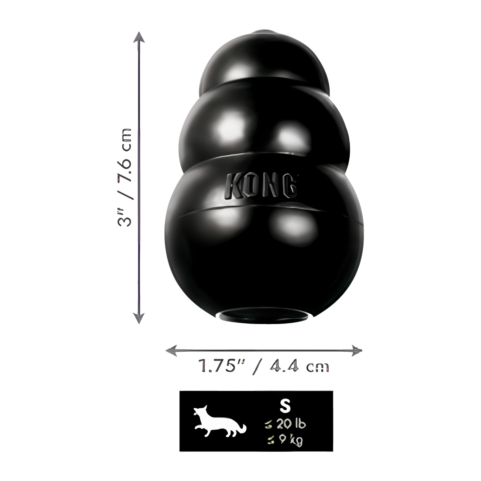KONG Extreme dog toy Small size dimensions, for dogs up to 20 lb