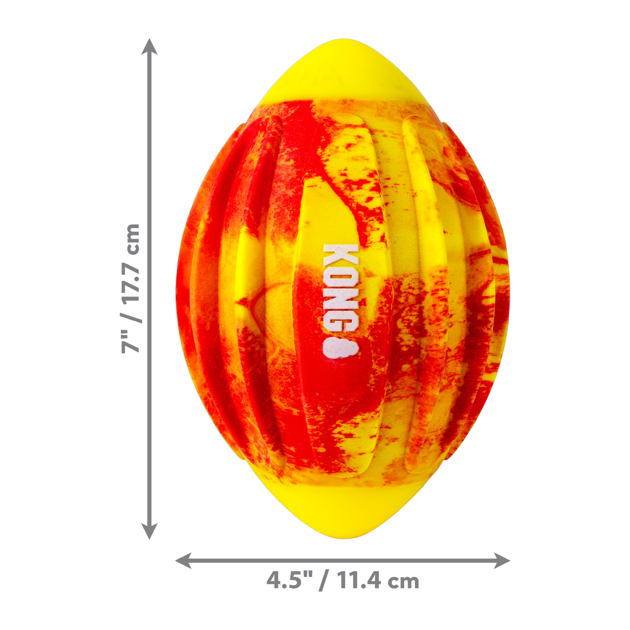 KONG Flexball Sport Football dimensions 7 inches long by 4.5 inches wide