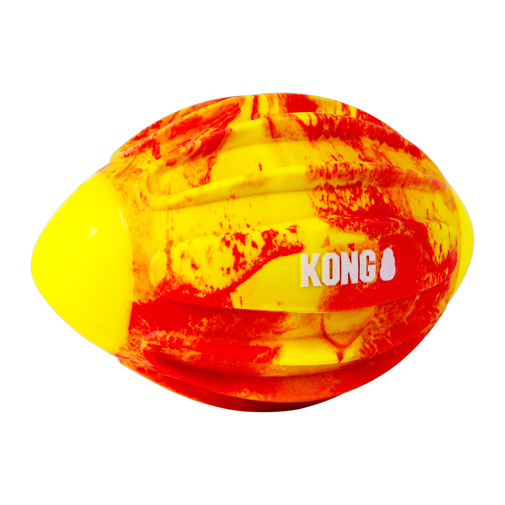KONG Flexball Sport Football dog toy in swirled red and yellow #MEDIUM