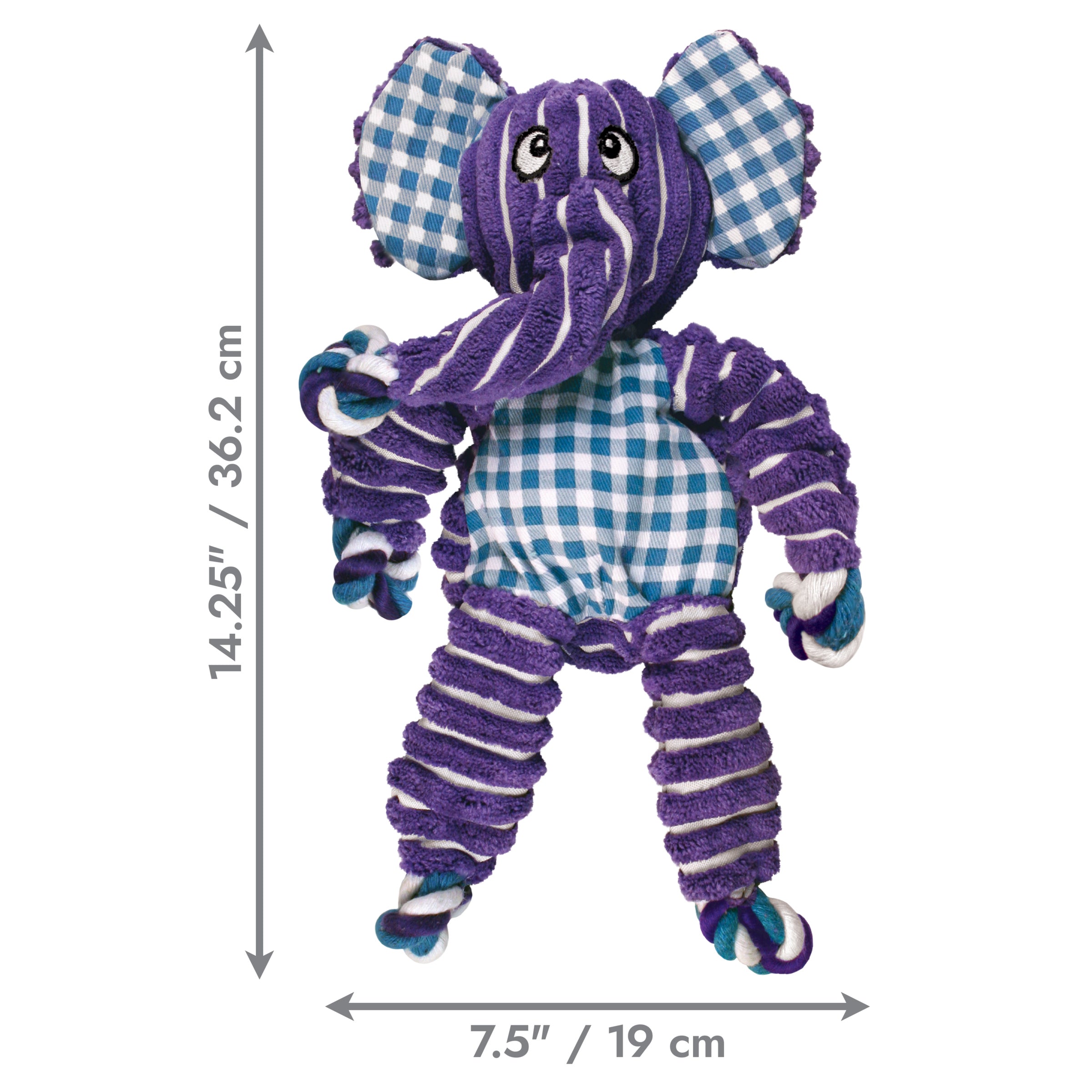KONG Floppy Knots Elephant large size dimensions 14.25 by 7.5 inches