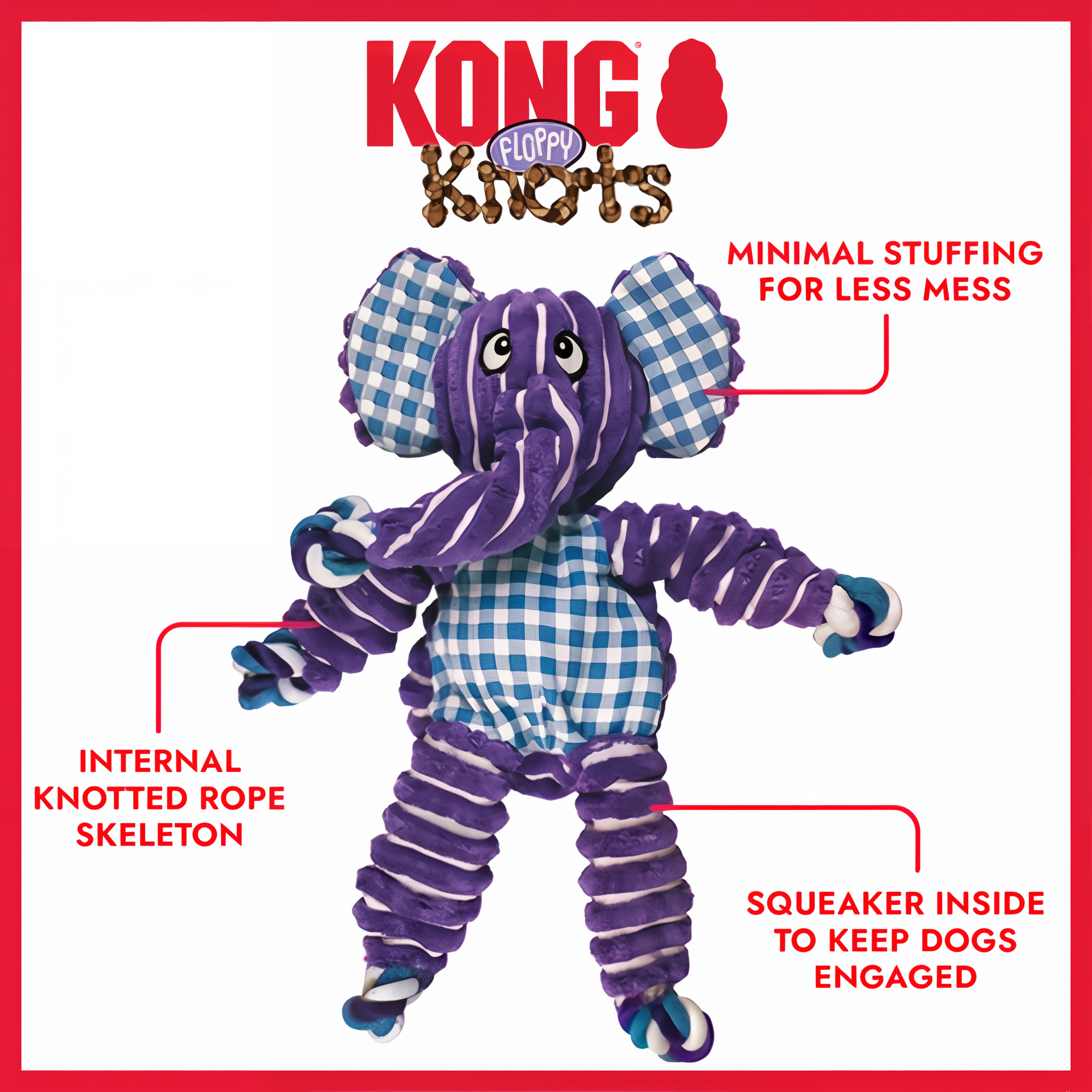 KONG Floppy Knots Elephant features callouts