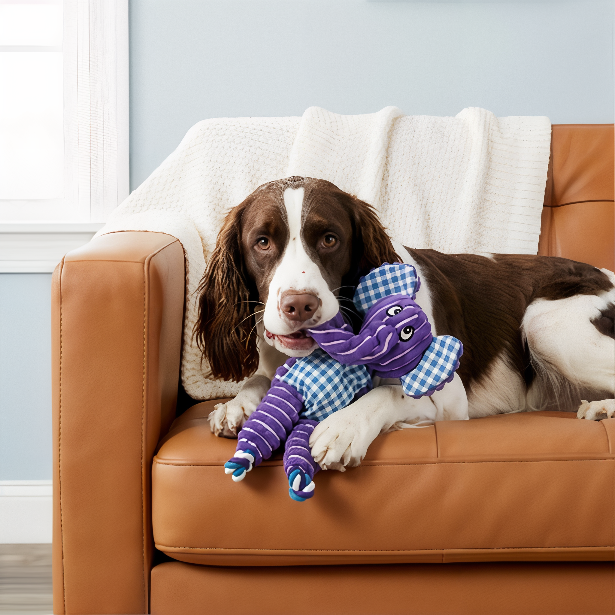Springer Spaniel carrying the KONG Floppy Knots Elephant