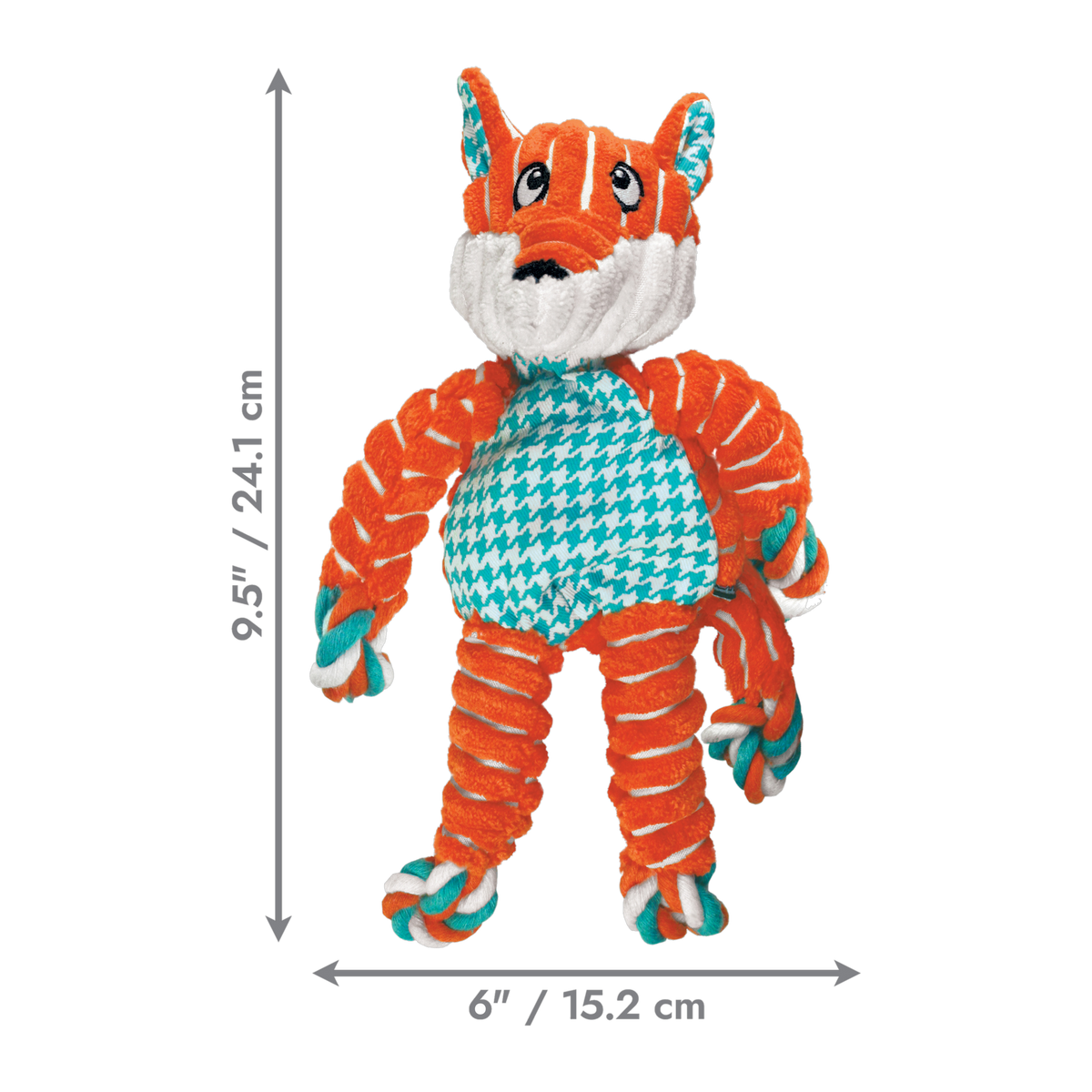 KONG Floppy Knots Fox small/medium dimensions, 9.5 by 6 inches