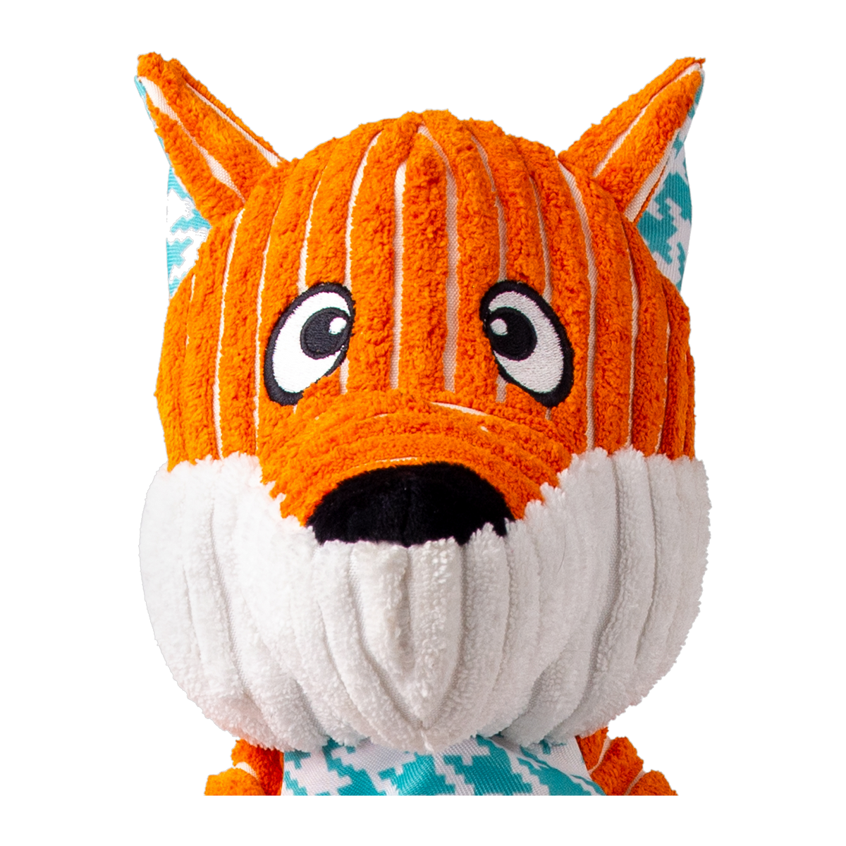 KONG Floppy Knots Fox XL plush dog toy, face detail