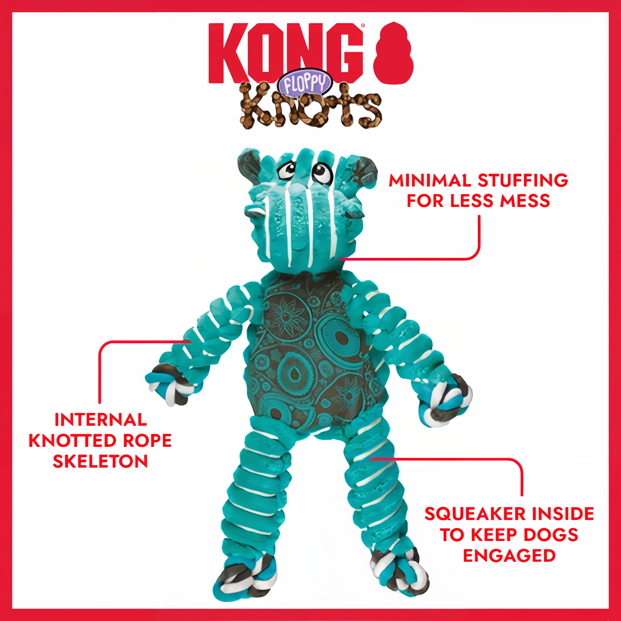 KONG Floppy Knots Hippo features callouts