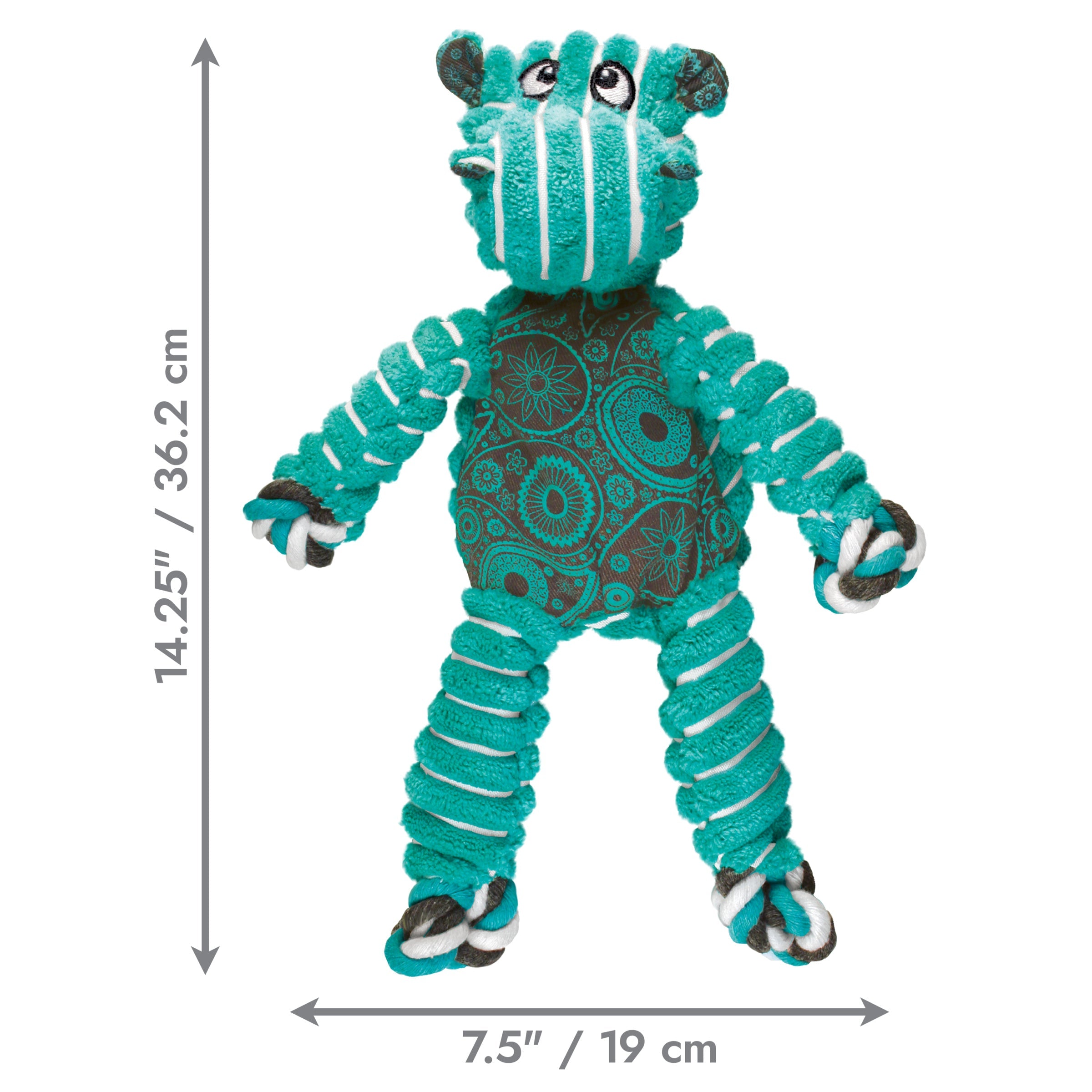 KONG Floppy Knots Hippo medium size dimensions 14.25 by 7.5 inches