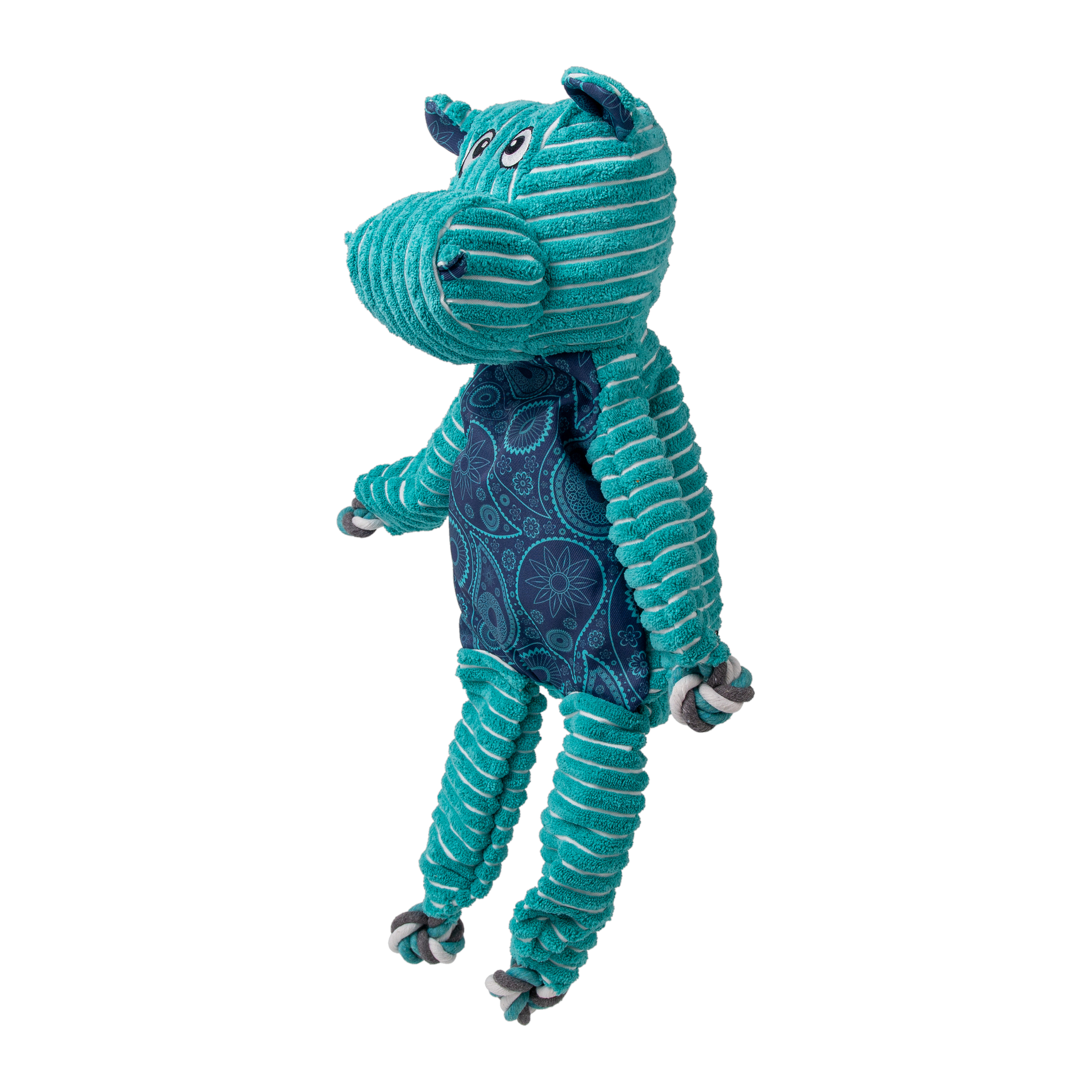 Close-up of the KONG Floppy Knots Hippo corduroy face and embroidered eyes
