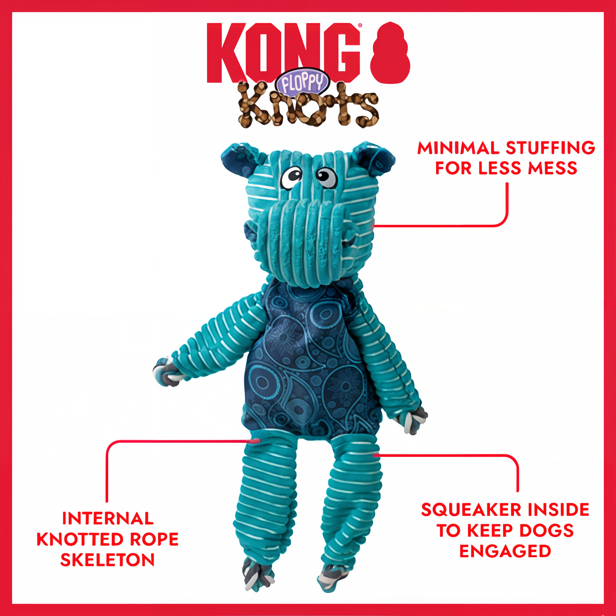 KONG Floppy Knots Hippo x-large features callouts