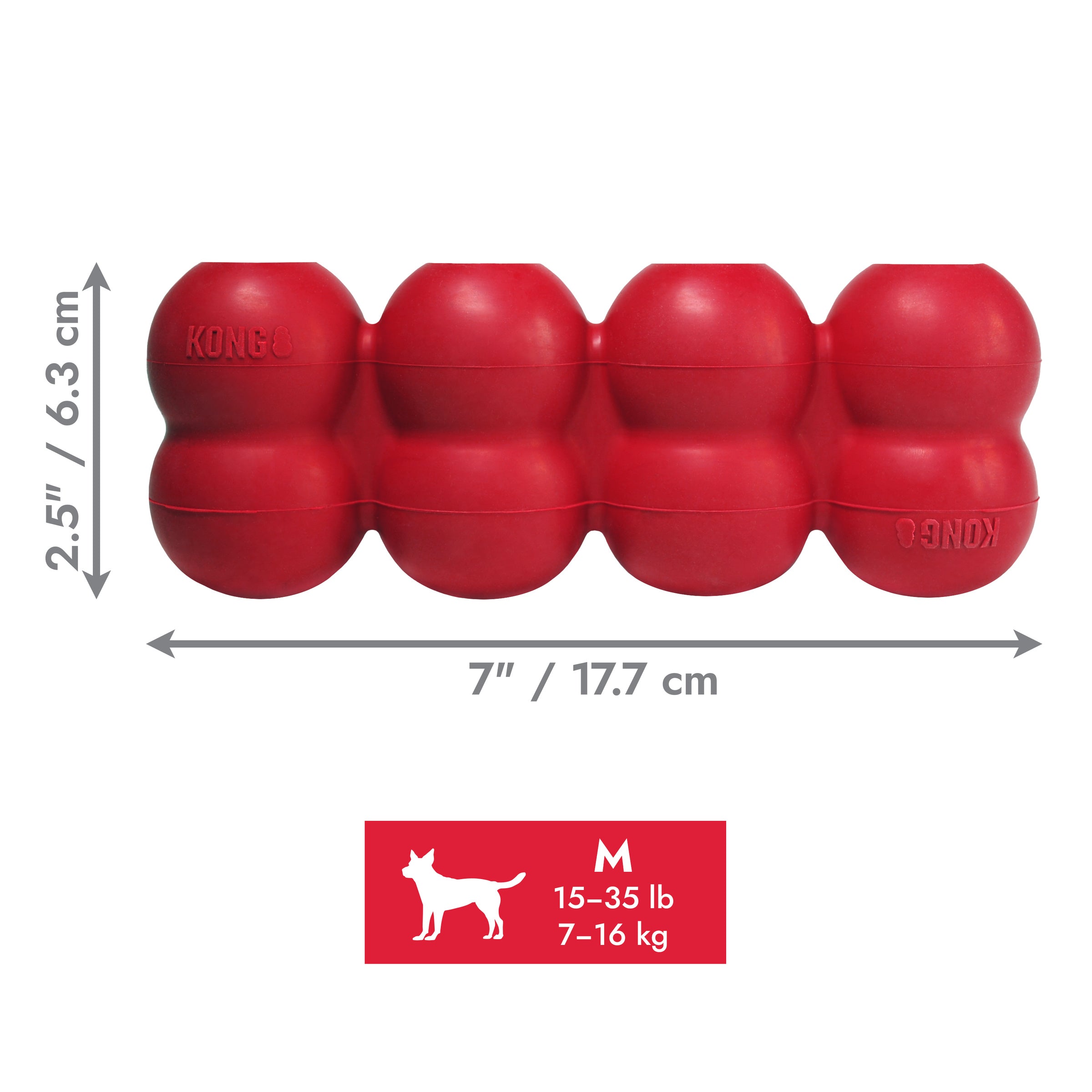 KONG Goodie Ribbon Medium dimensions 7 x 1.75 x 2.5 inches for dogs 15 to 35 lb