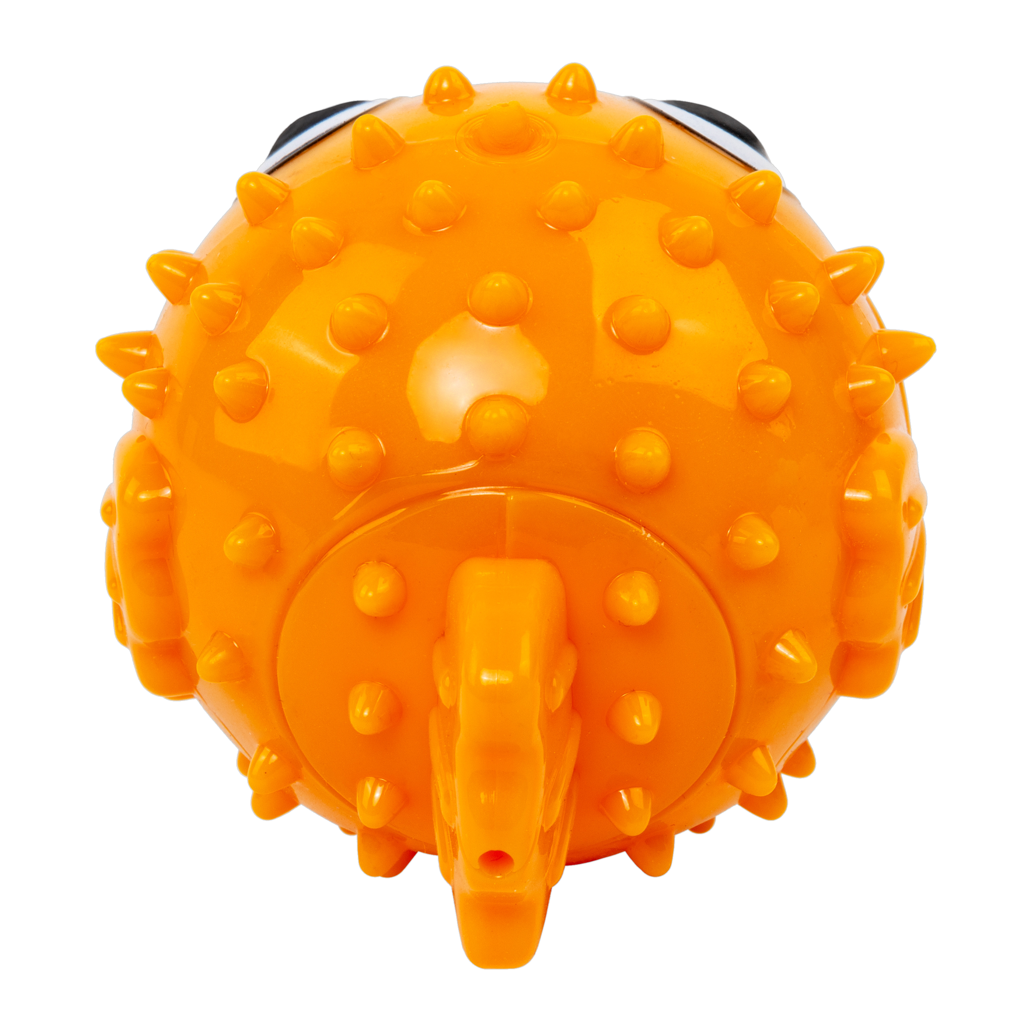 KONG Grinz Puffer Fish dog toy back view showing tail fin and squeaker port