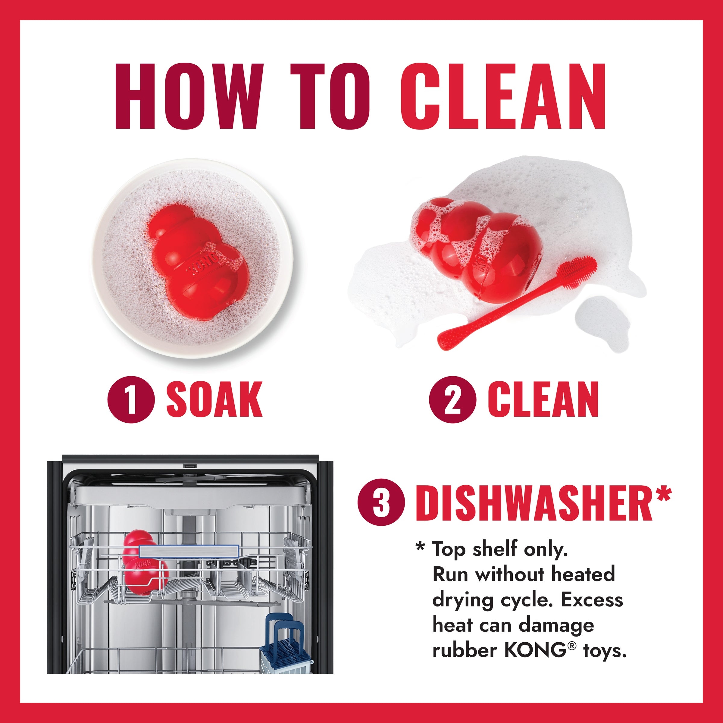 How to clean KONG rubber toys soak scrub dishwasher top shelf