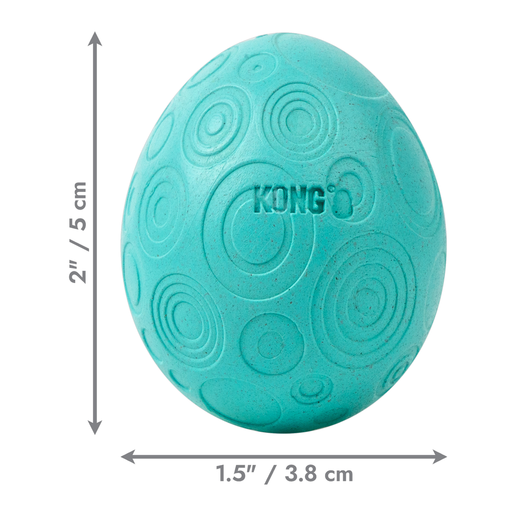 KONG Infused Catnip Egg size, 2 inches tall by 1.5 inches wide