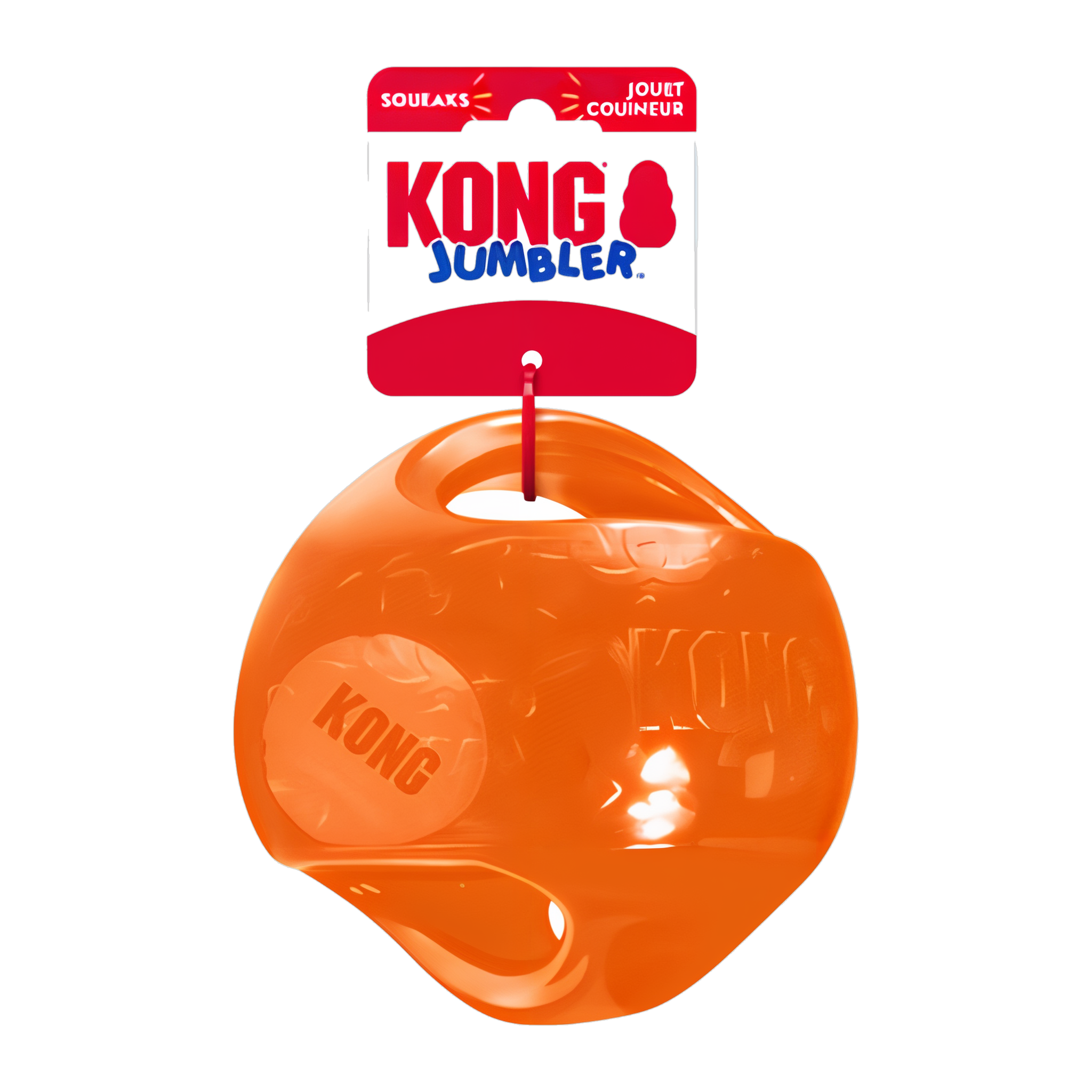 Orange KONG Jumbler Ball dog toy with hang tag