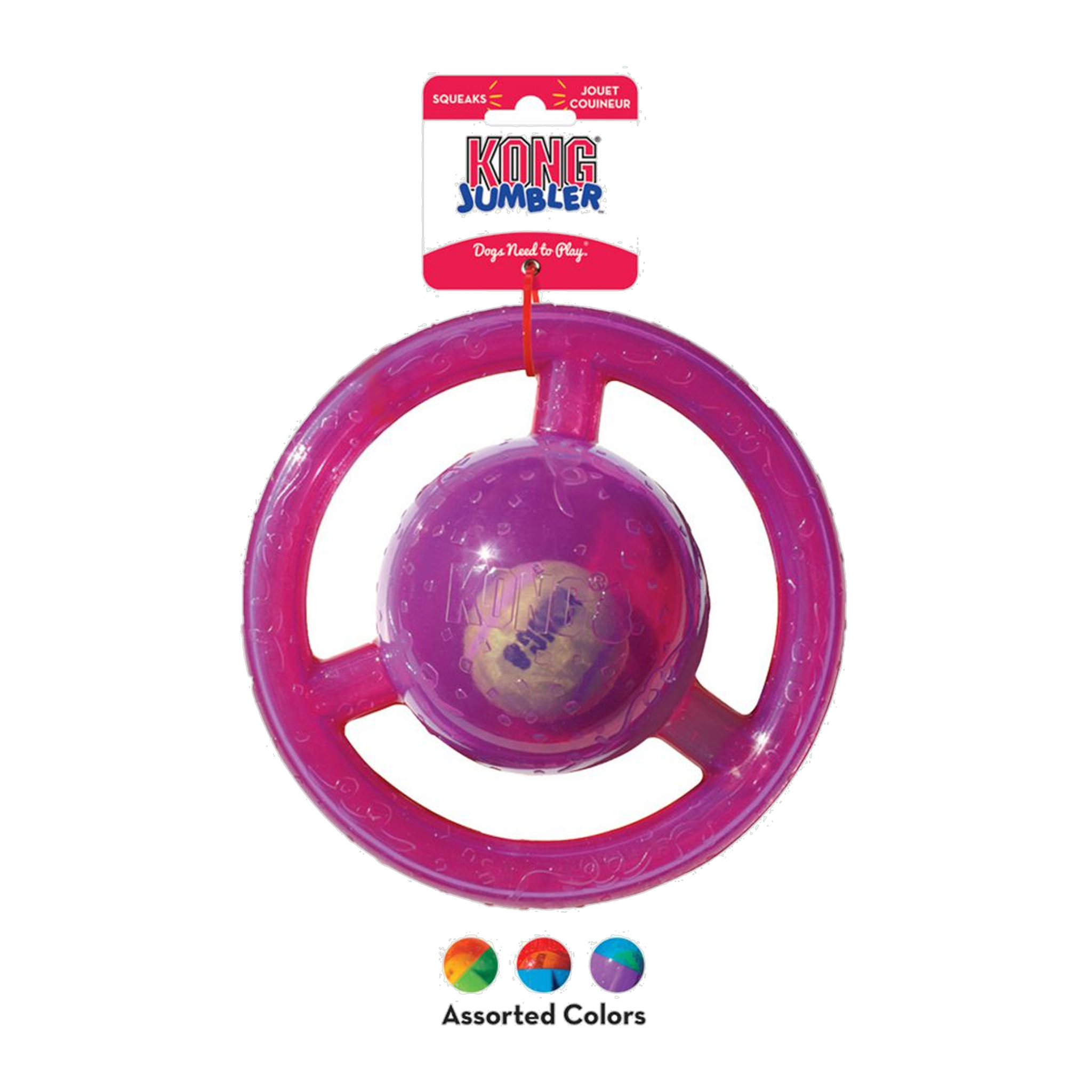 KONG Jumbler Disc dog toy packaging showing assorted colors