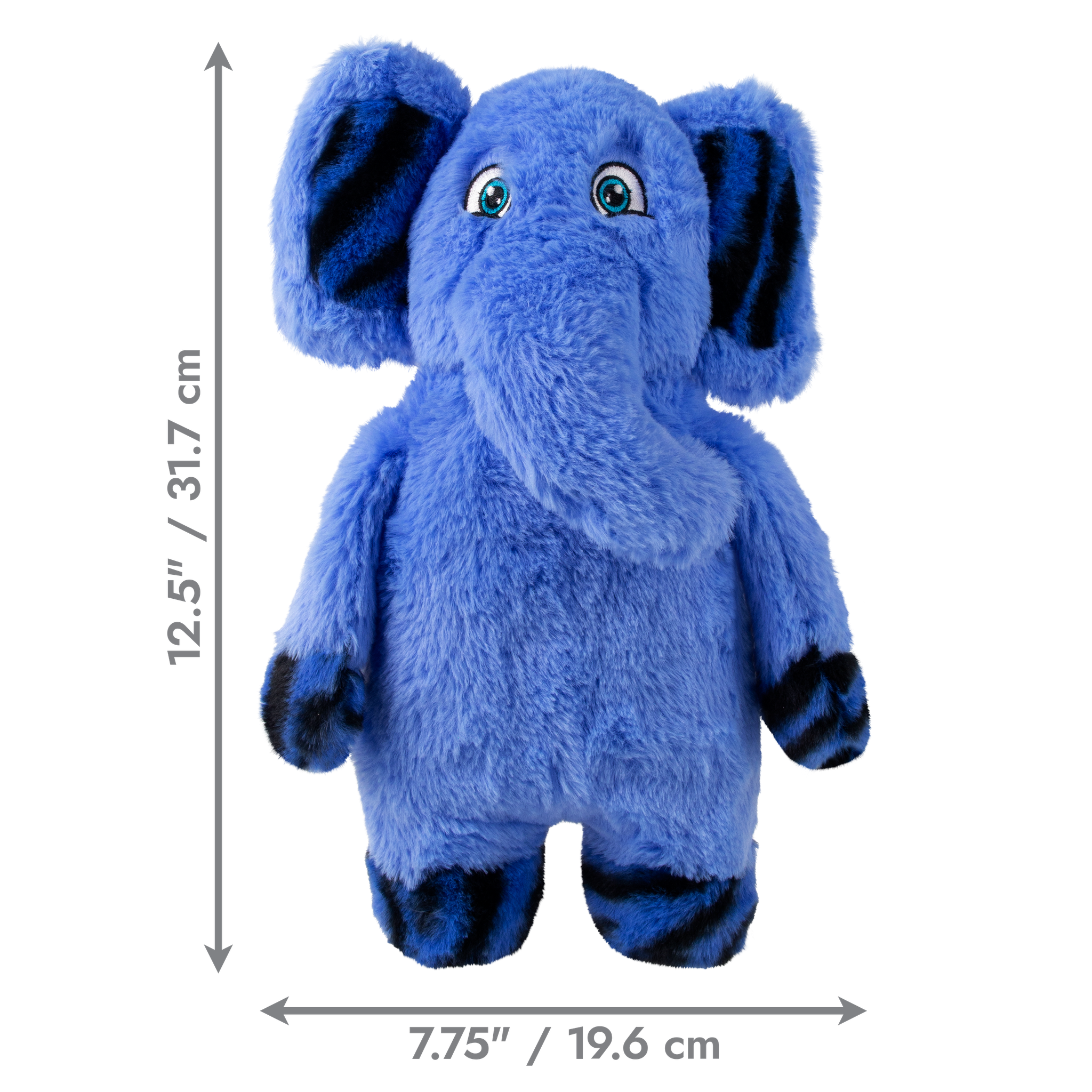 KONG Jungle Jamz Elephant dog toy dimensions 7.75 inch by 12.5 inch