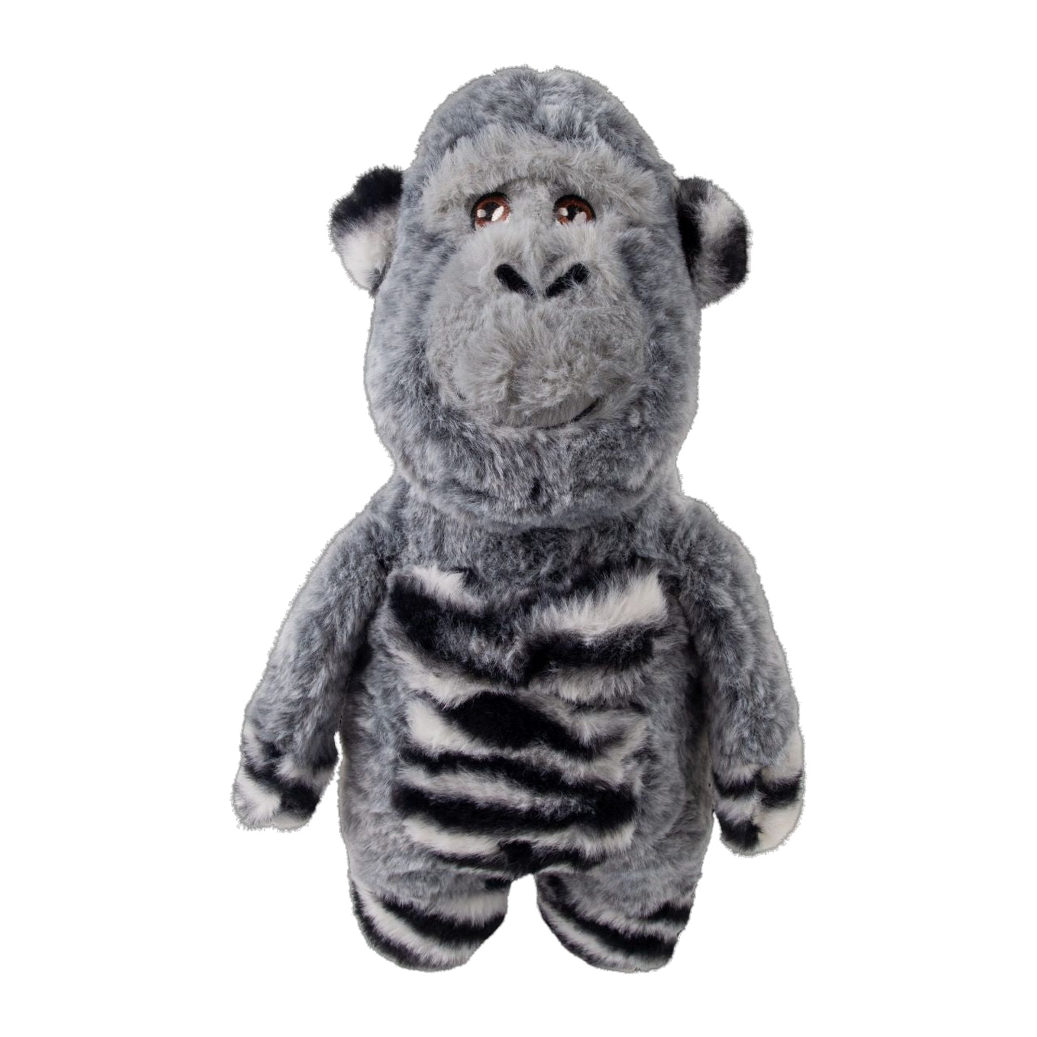 KONG Jungle Jamz Gorilla plush dog toy, gray, front view #MD/LG