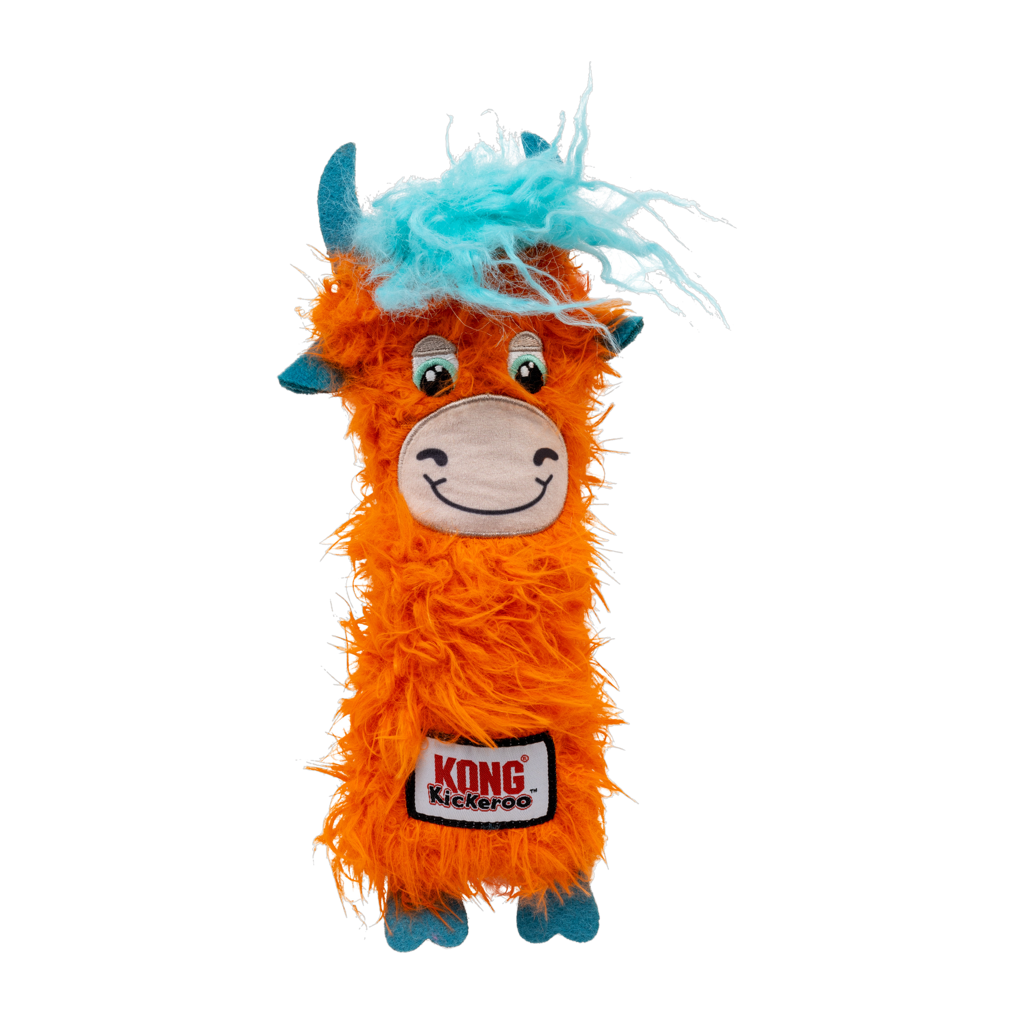 KONG Kickeroo Highland Cow cat toy, orange, front view #ONE SIZE