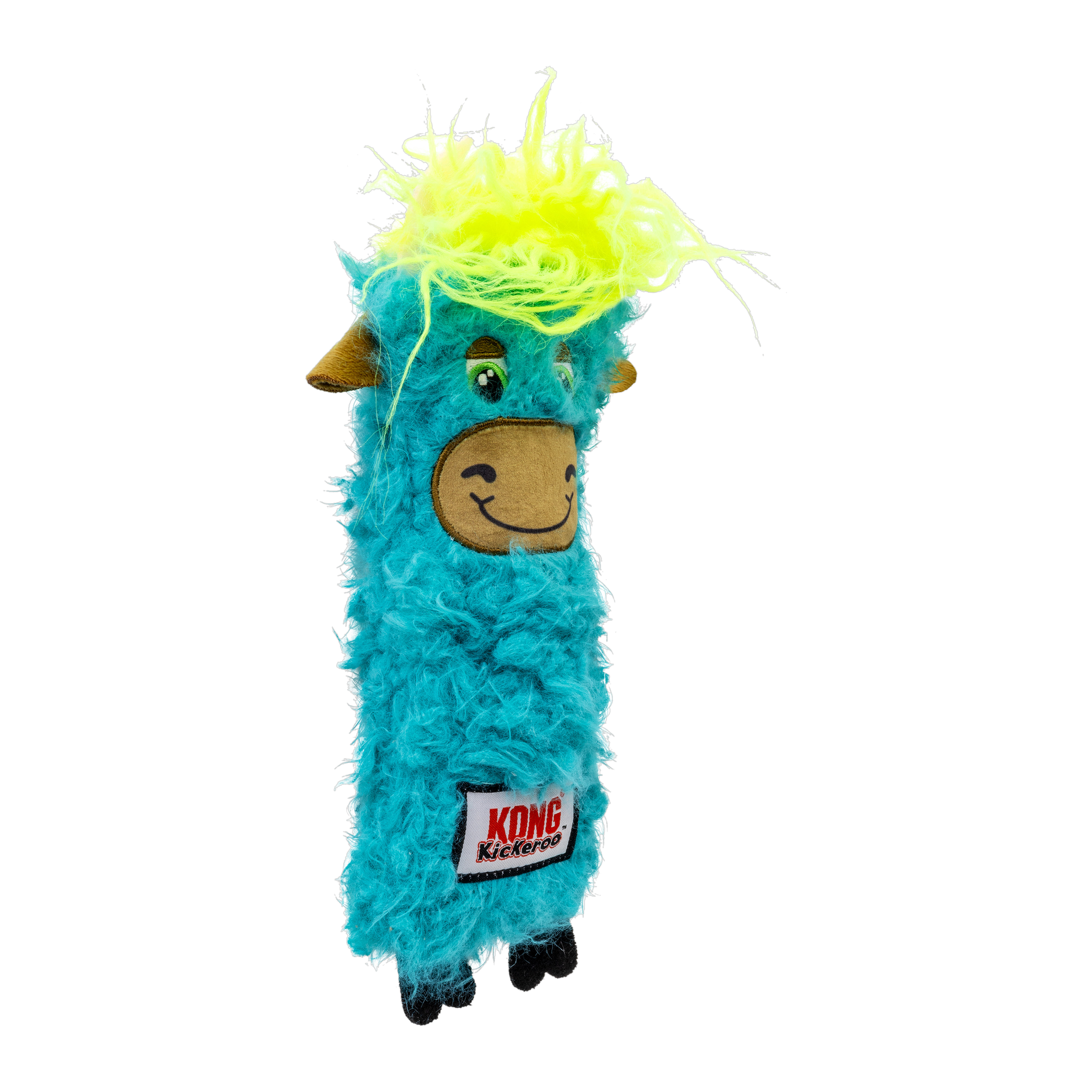 KONG Kickeroo Highland Cow cat toy, teal, side view