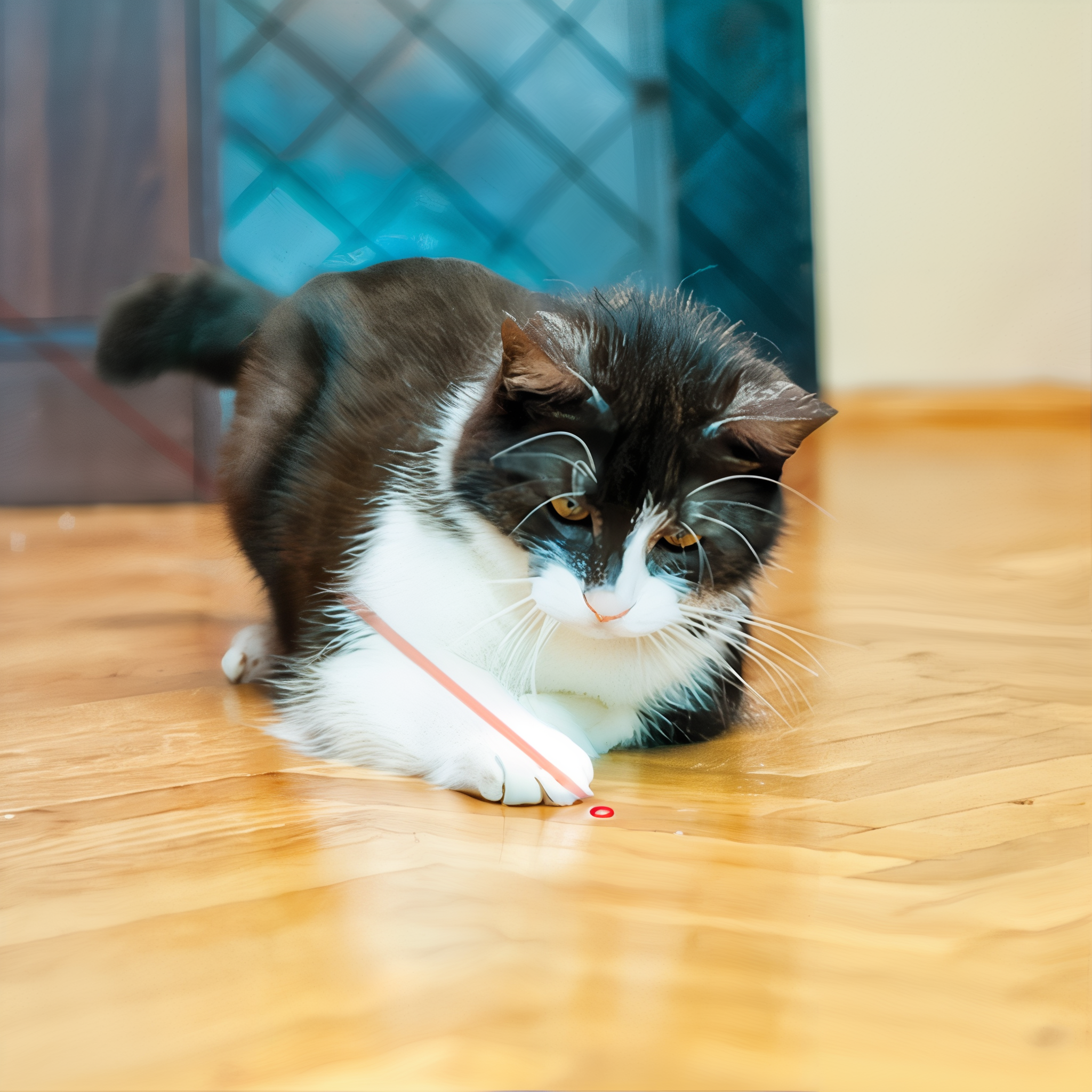 Cat chasing the red dot from a KONG laser pointer