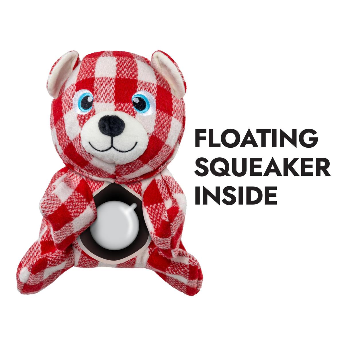 KONG Low Stuff Flanimalz floating squeaker inside callout