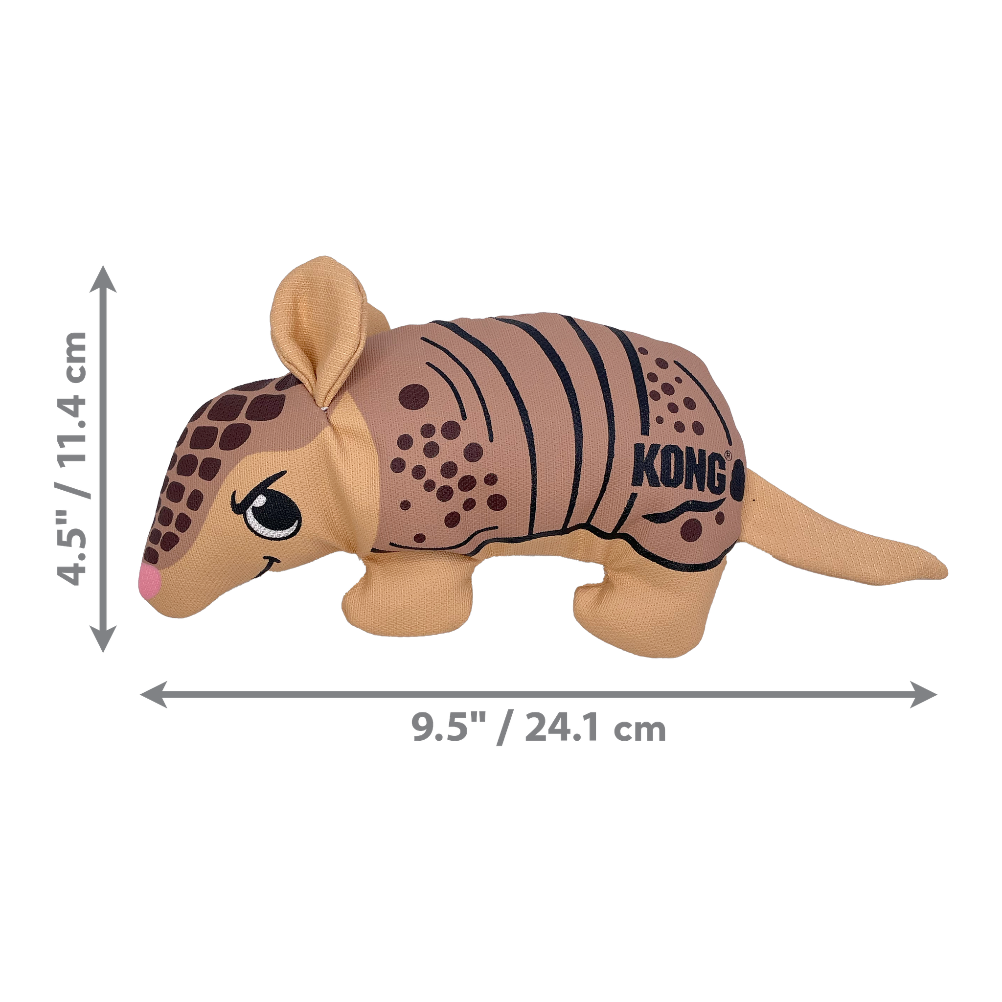 KONG Maxx Armadillo Dog Toy dimensions 9.5 inch long by 4.5 inch tall