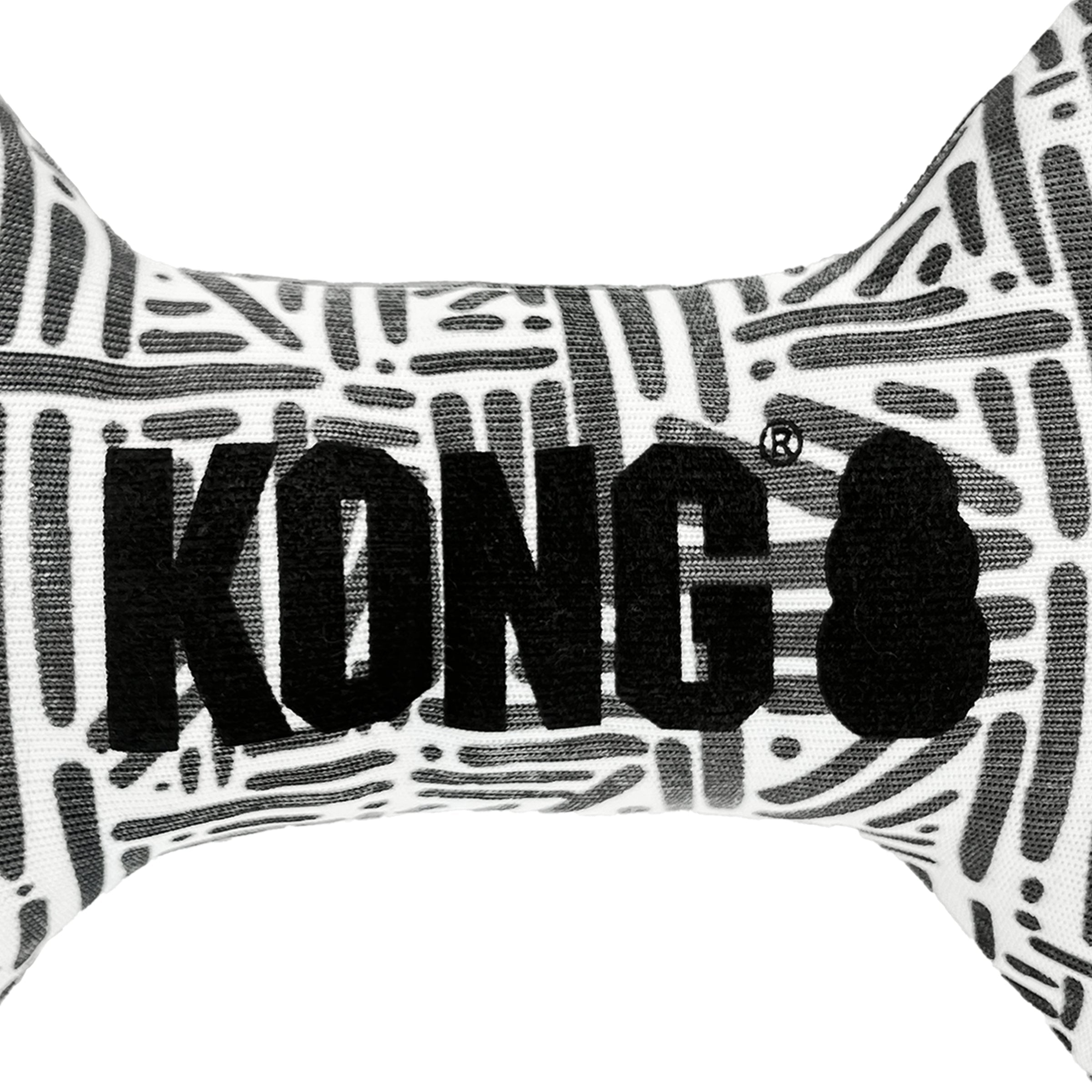 Close-up of embroidered KONG logo on Maxx Bone fabric