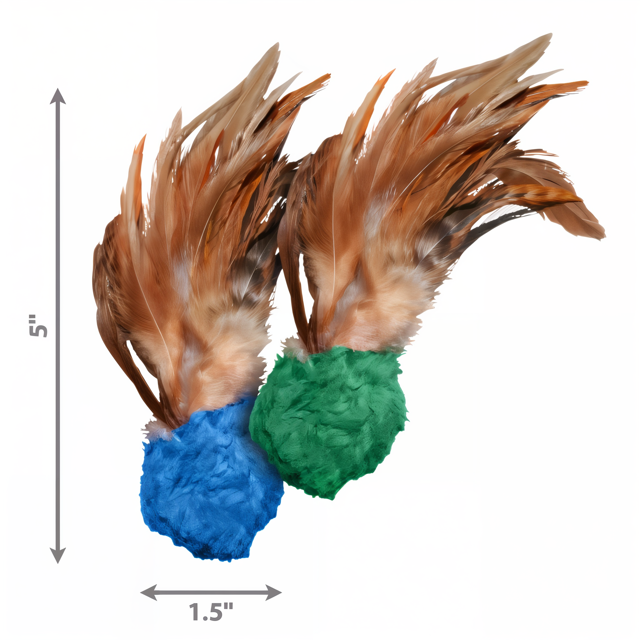 Crinkle ball dimensions 1.5 inch ball about 5 inches with feathers
