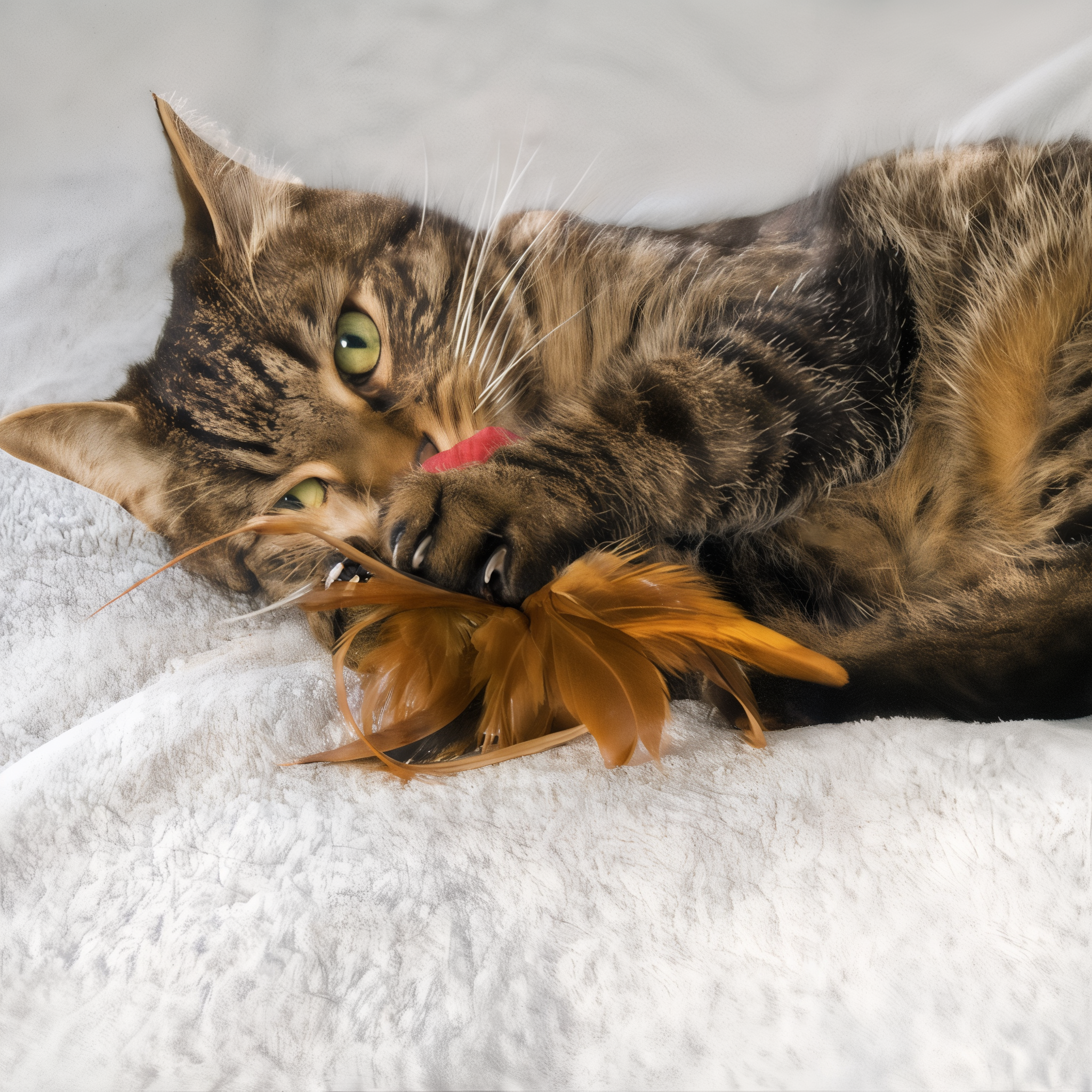 Cat playing with KONG Naturals crinkle ball with feathers