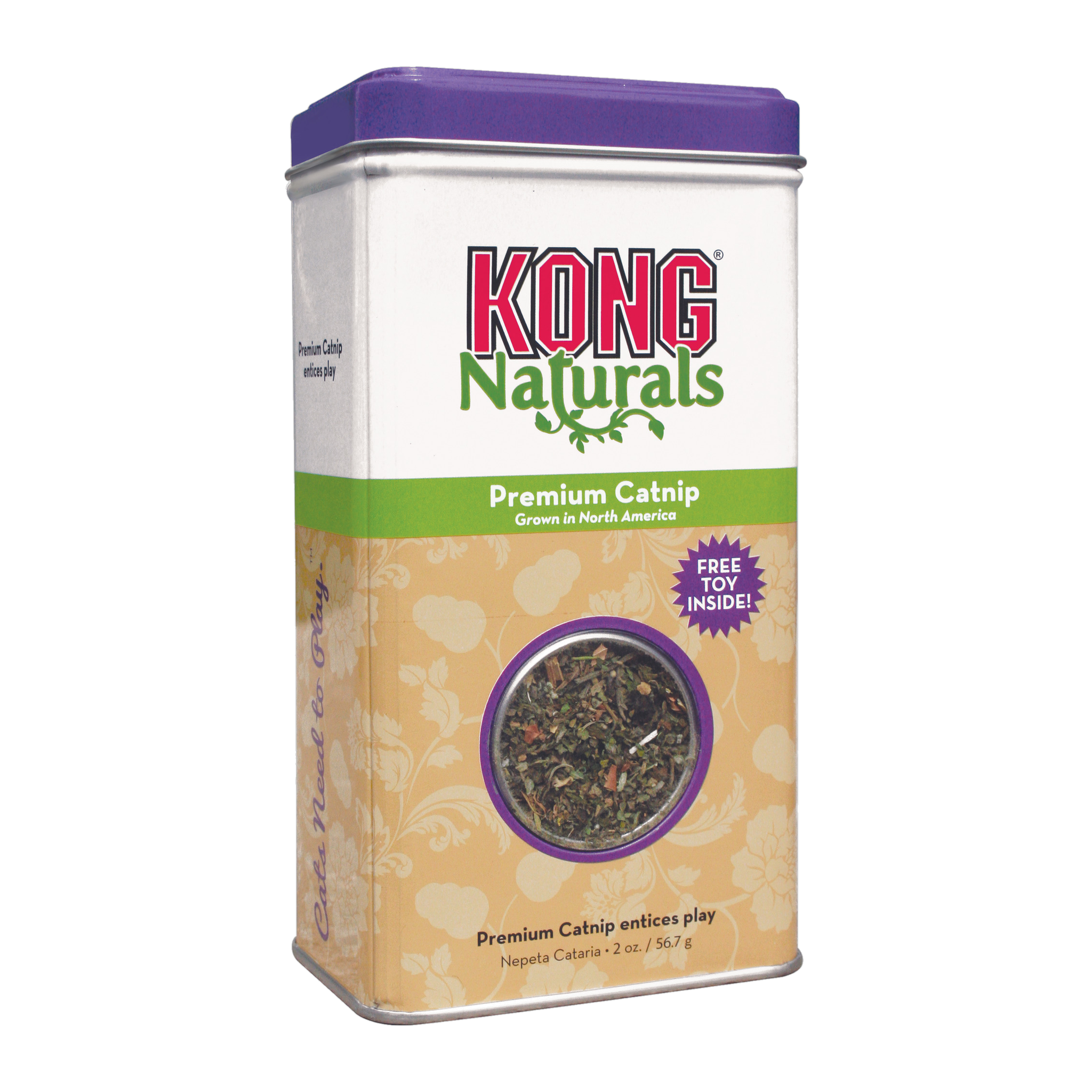 KONG Naturals Premium Catnip 2 oz resealable tin, front view #2 OZ
