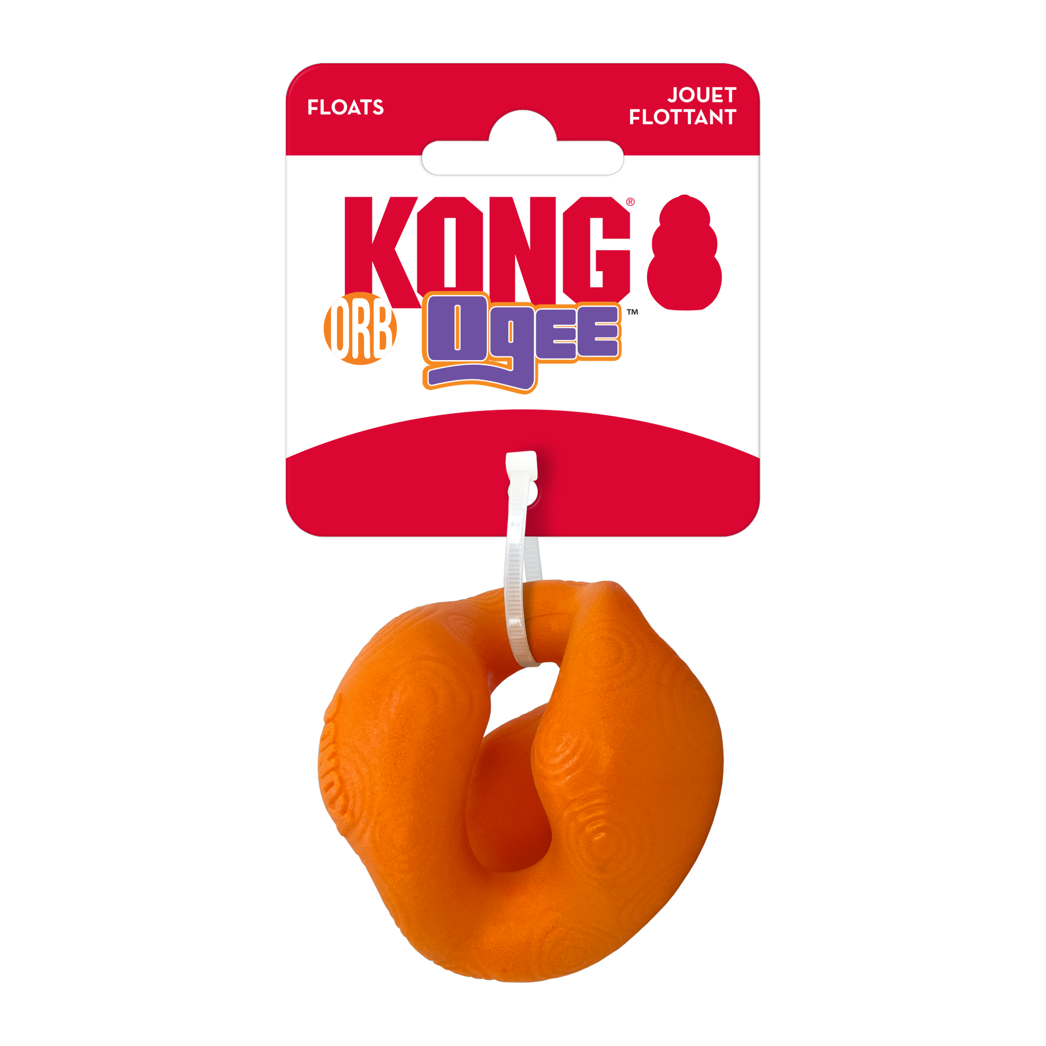 KONG Ogee Orb dog toy retail packaging with floats tag