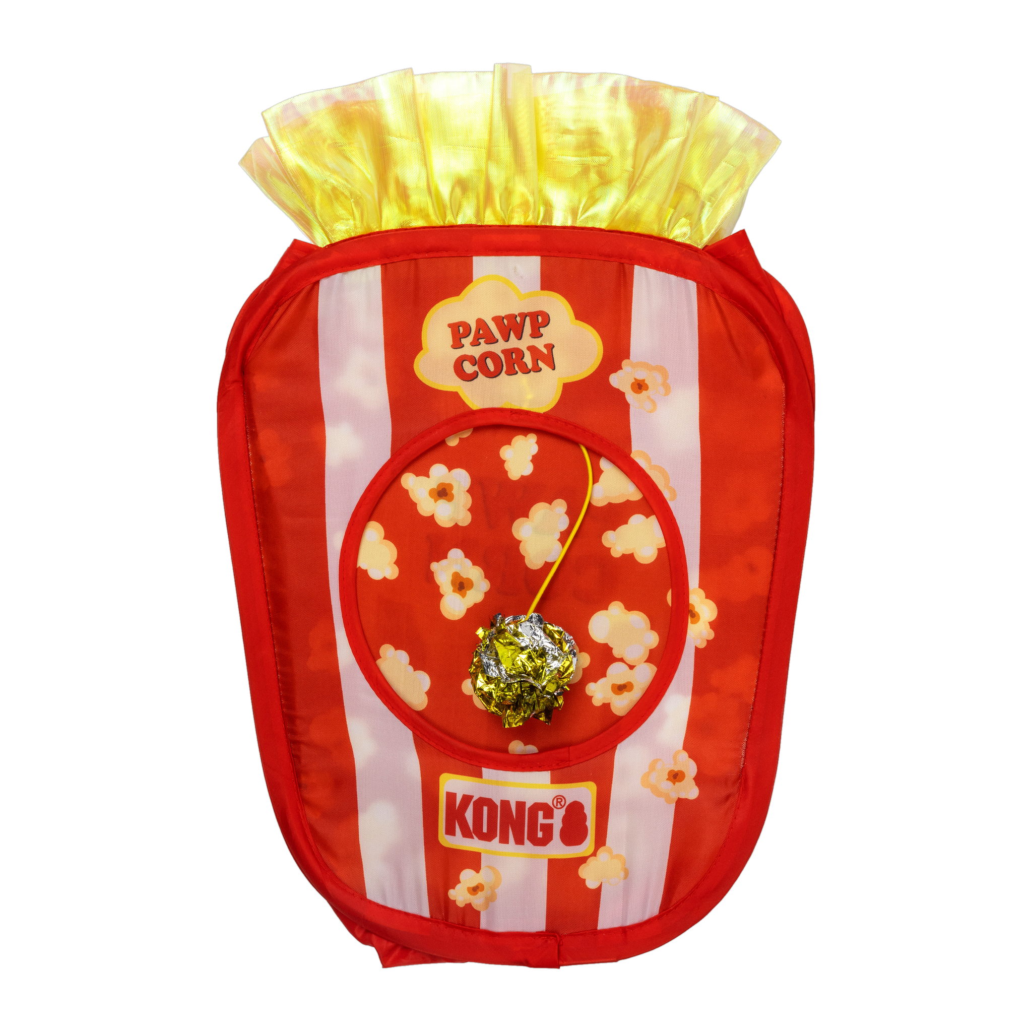 KONG Play Spaces Pawpcorn cat hideaway with dangling kernel toy