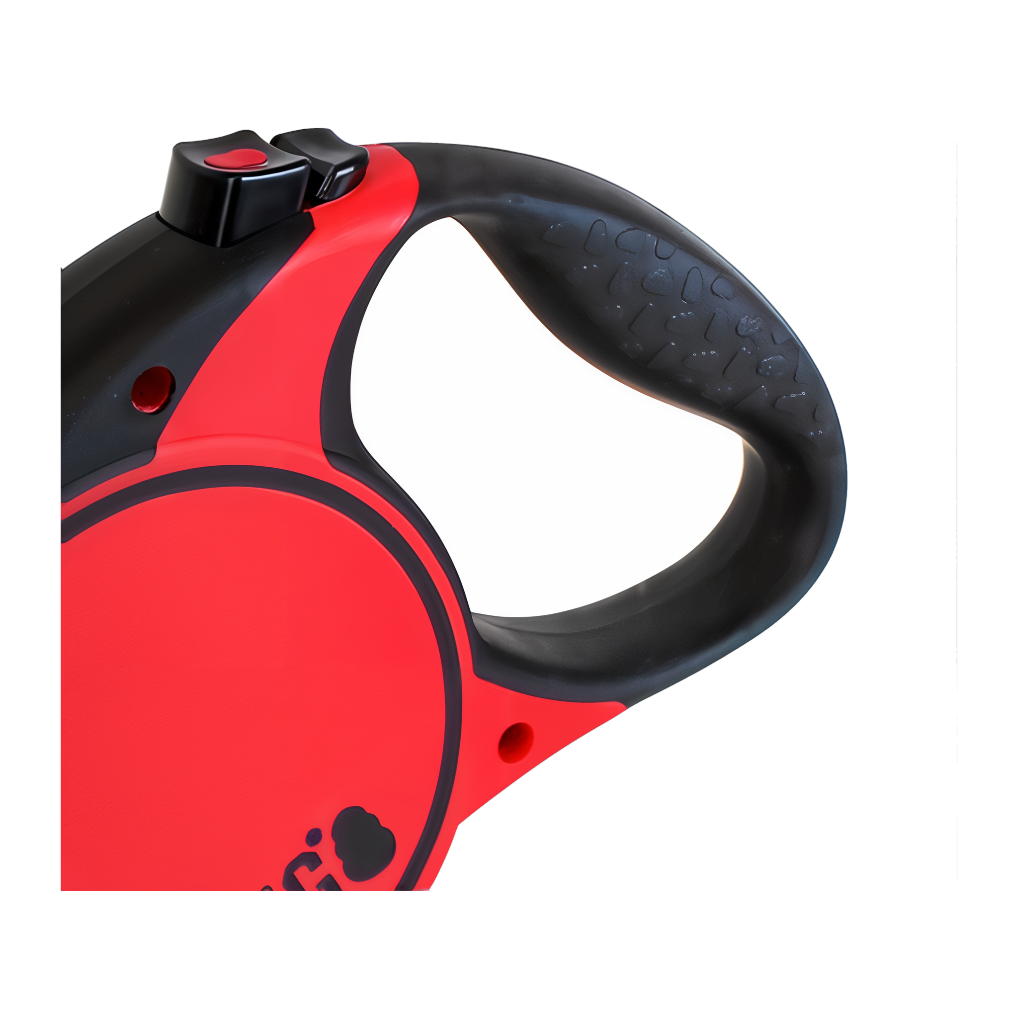 Detail of the ergonomic handle loop on the red KONG Terrain retractable leash