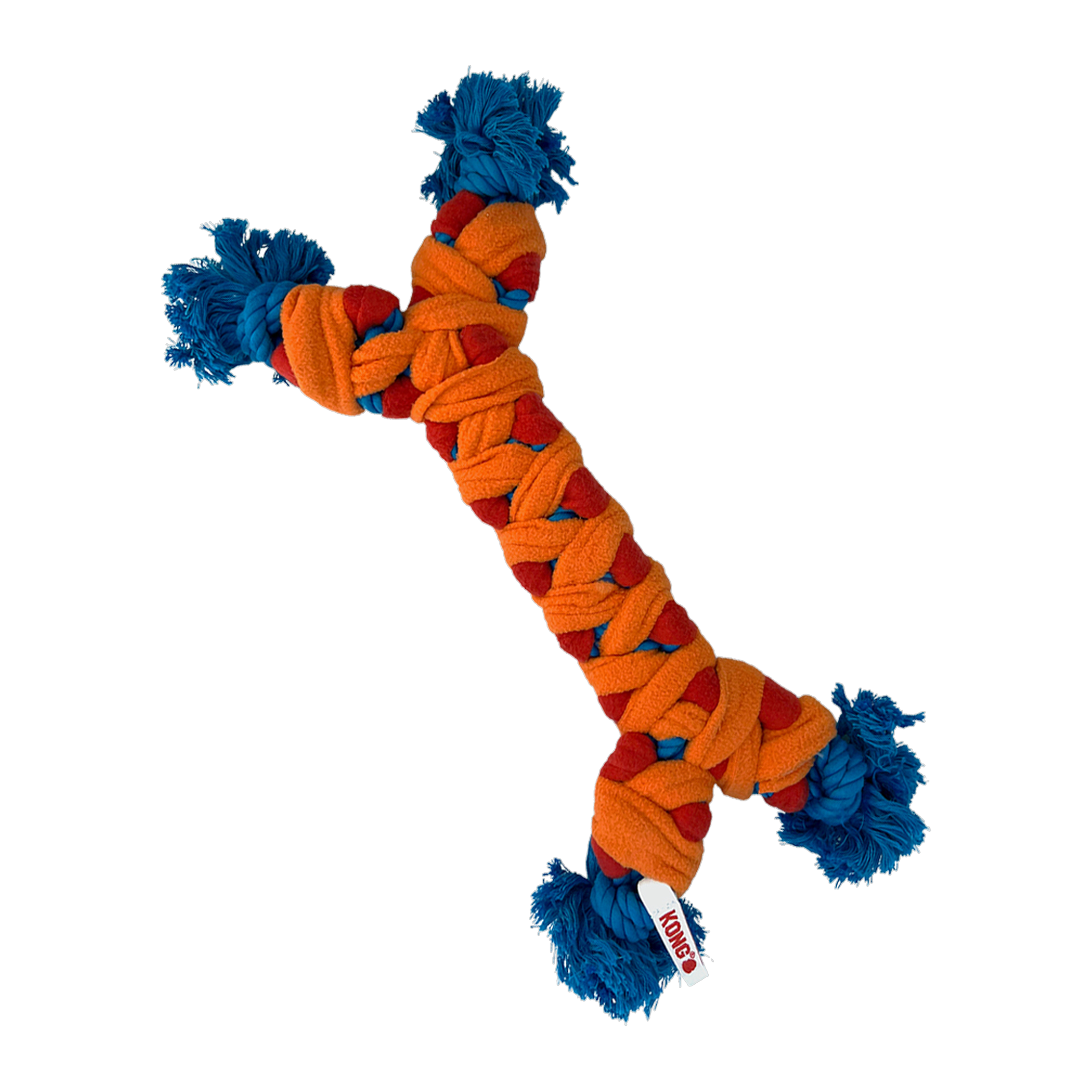 KONG Rope Rally Bone Dog Toy rope and fleece bone, angled view