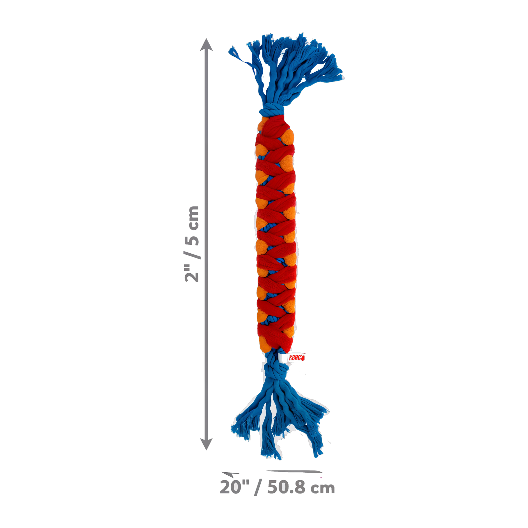 KONG Rope Rally Stick dimensions, 20 inches long by 2 inches diameter