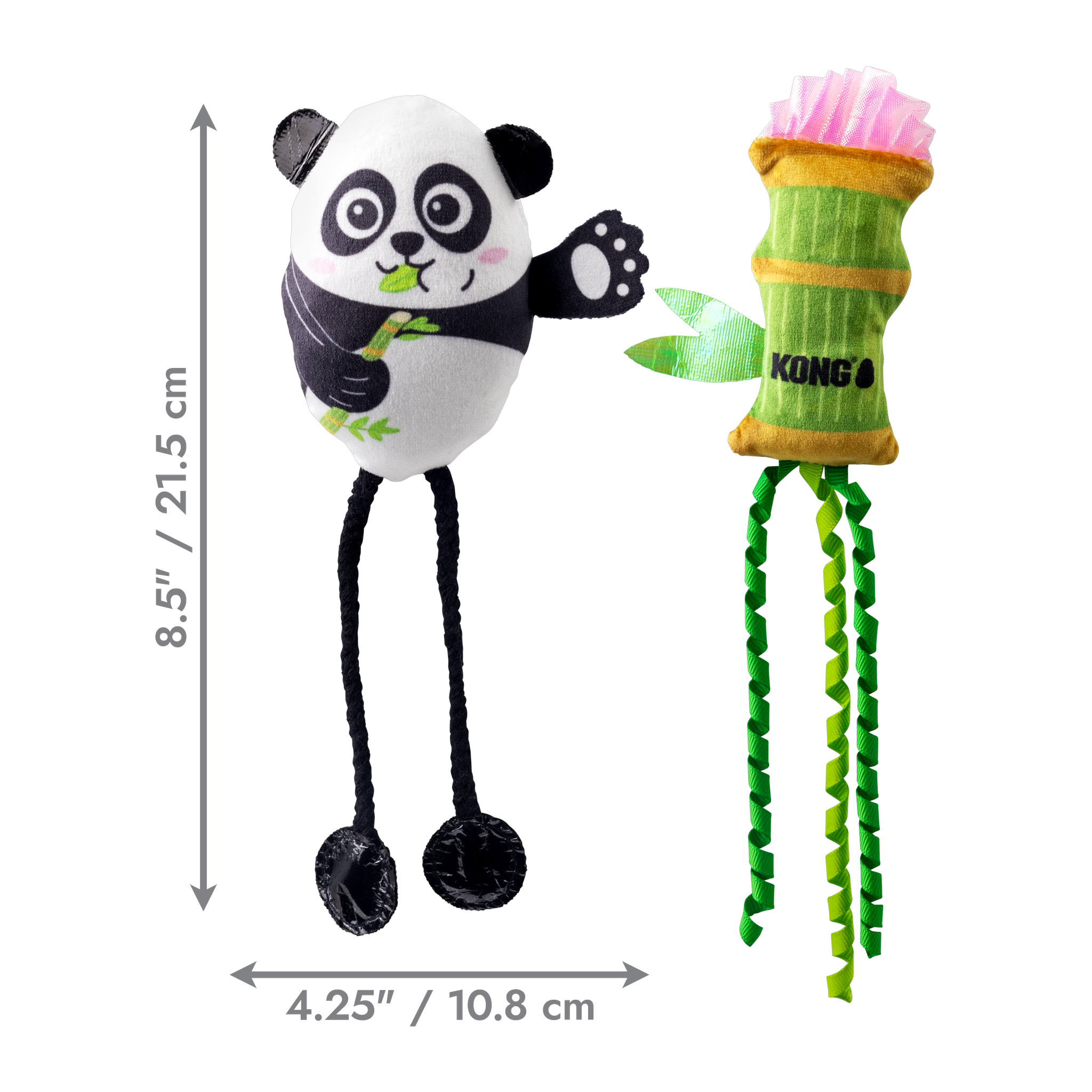 KONG Scrattles Panda cat toy dimensions, 8.5 inches tall by 4.25 inches wide