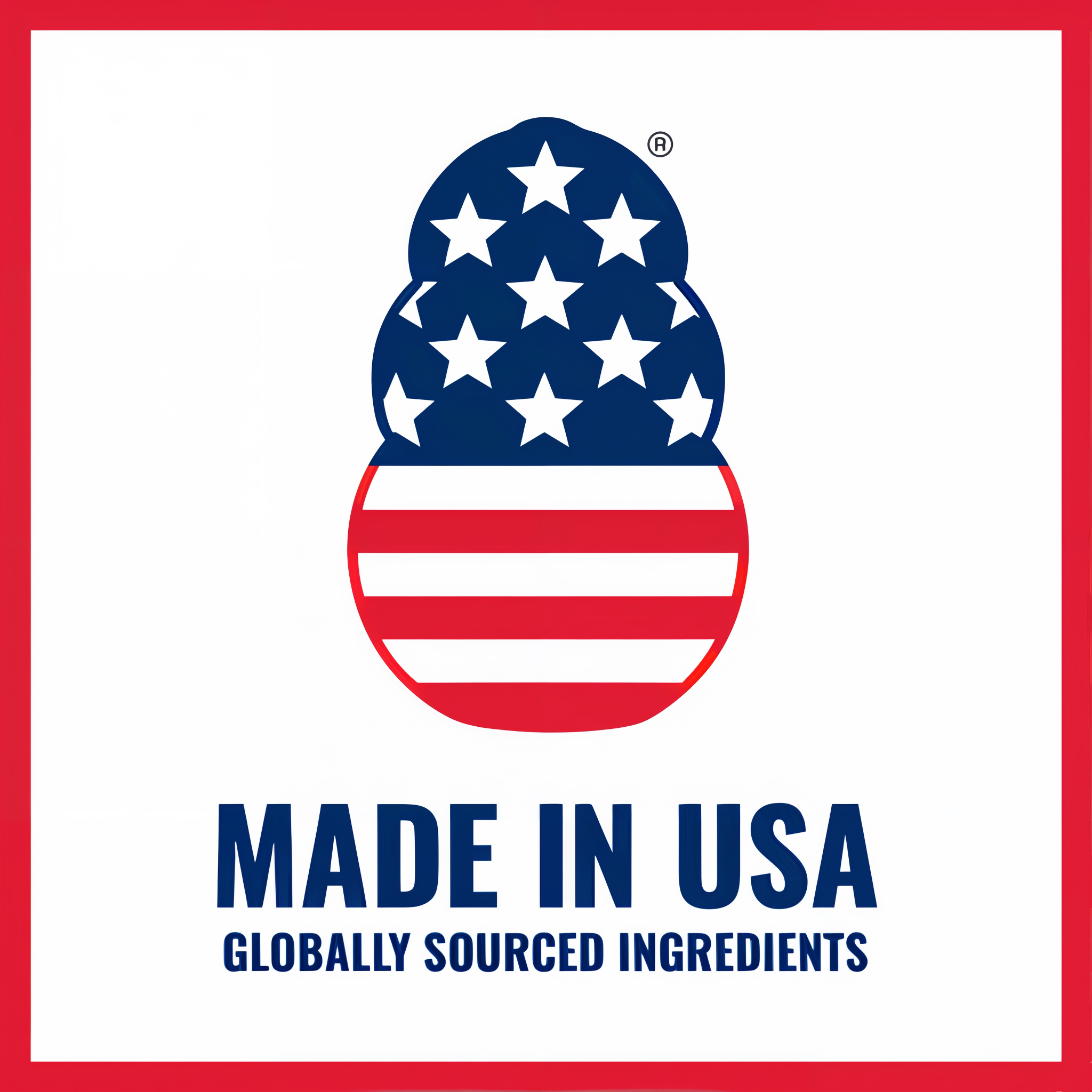 Made in USA with globally sourced ingredients badge