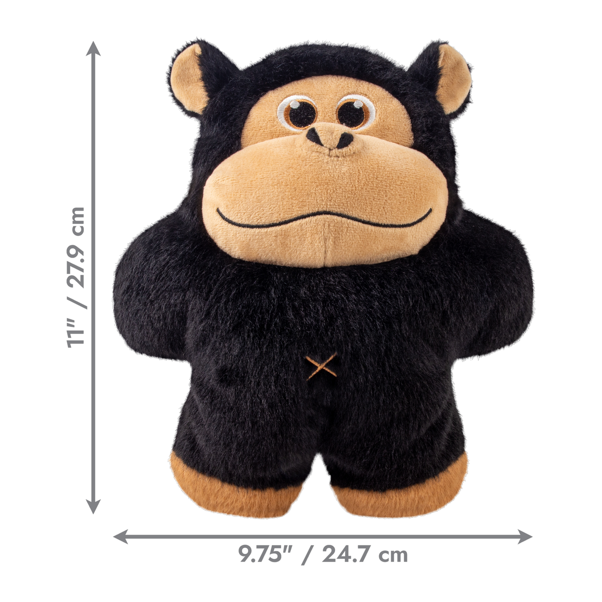 KONG Snuzzles Gorilla dimensions, 9.75 inches wide by 11 inches tall