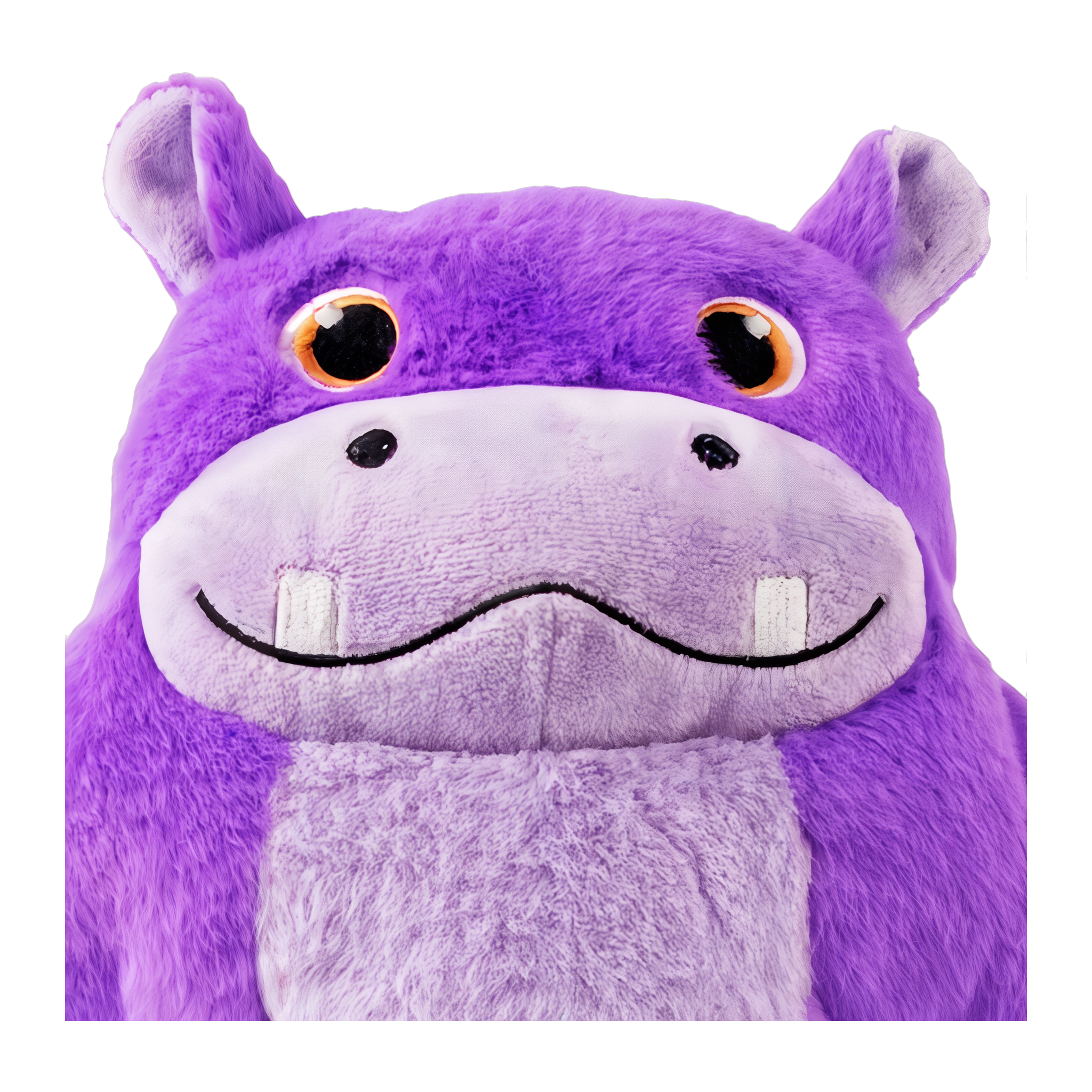 KONG Snuzzles Hippo dog toy, close-up of the soft plush face and squeaker