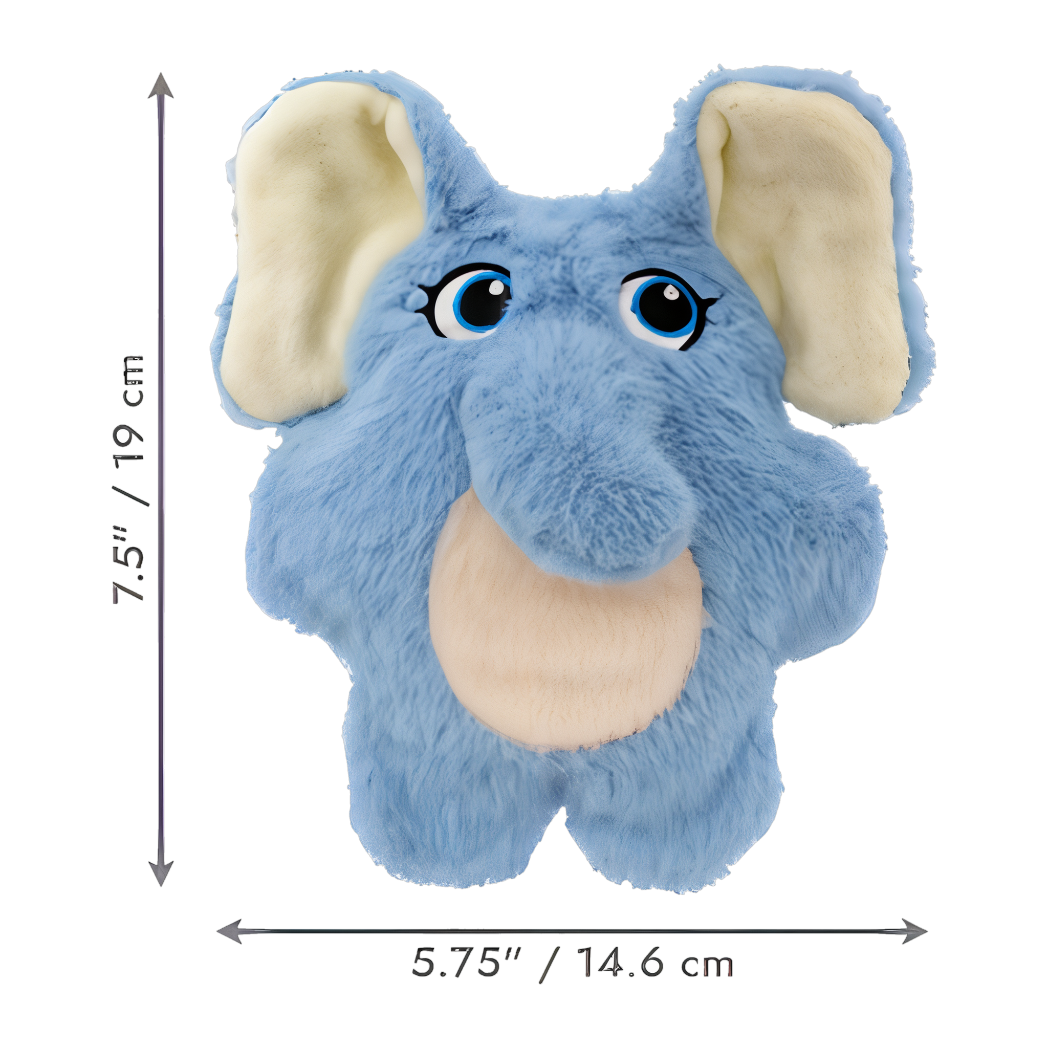 KONG Snuzzles Kiddos Elephant size guide, 7.5 inches tall by 5.75 inches wide