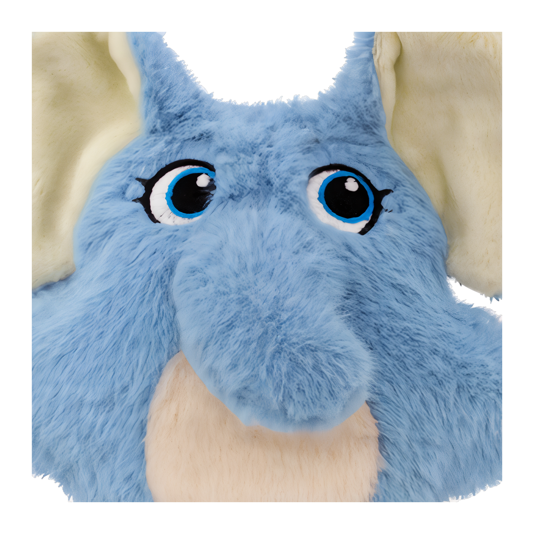 Close-up of the KONG Snuzzles Kiddos Elephant embroidered eyes and soft plush