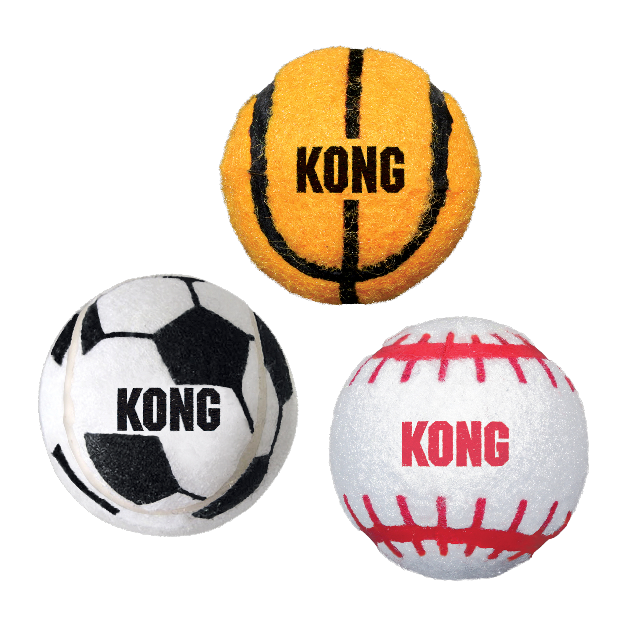 KONG Sport Balls assorted pack with basketball, soccer and baseball designs