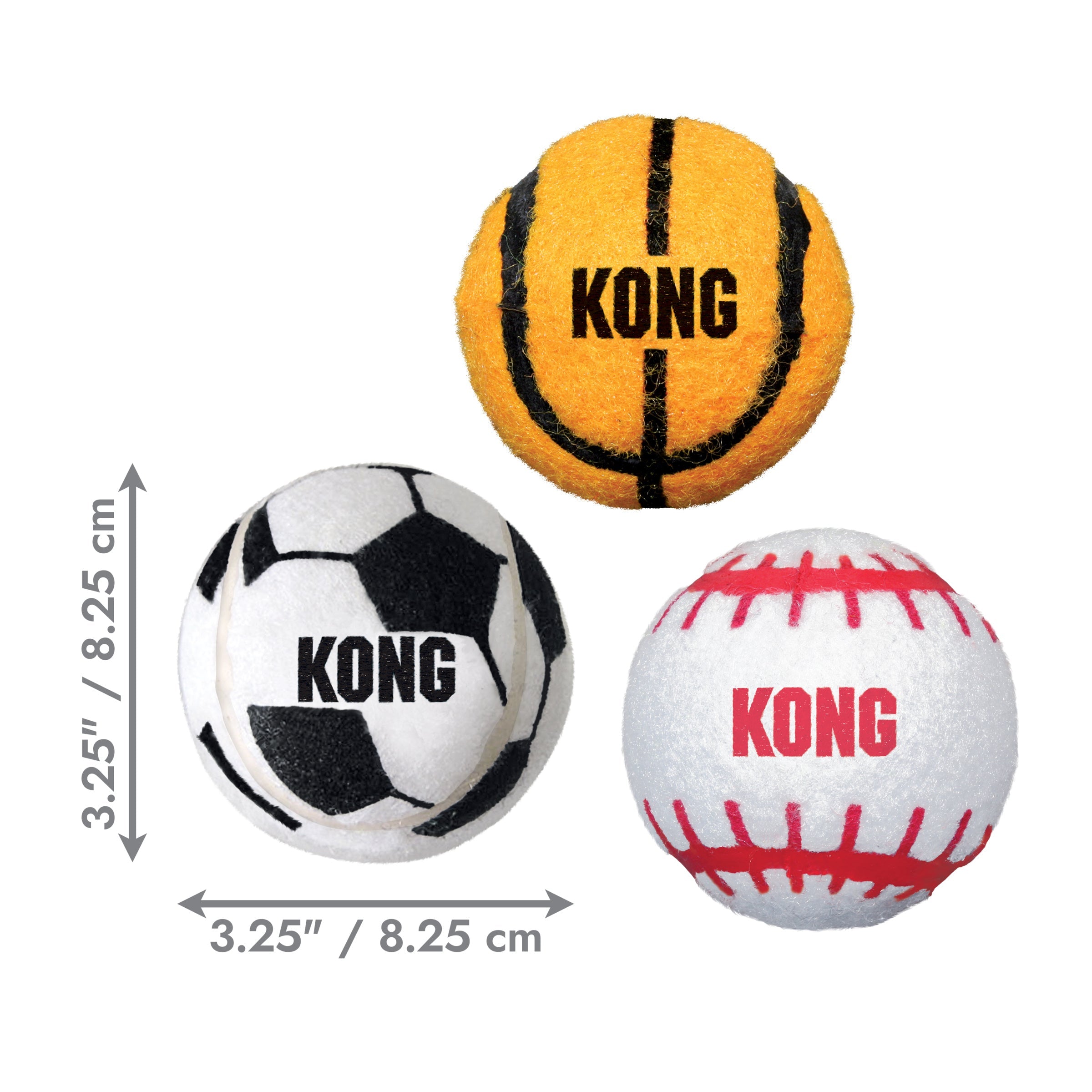 KONG Sport Balls large size measures 3.25 inches in diameter
