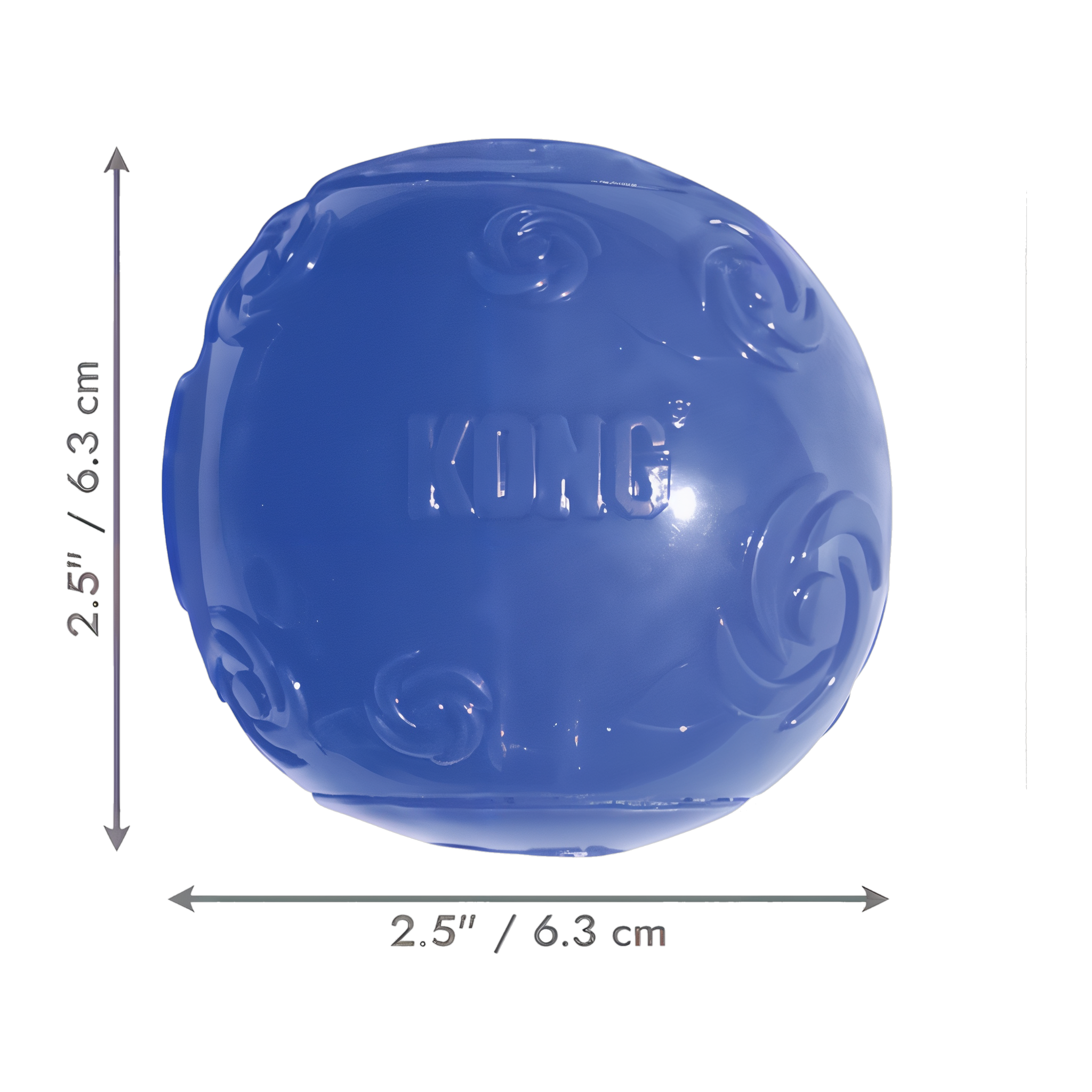 KONG Squeezz Ball Medium measures 2.5 inches in diameter