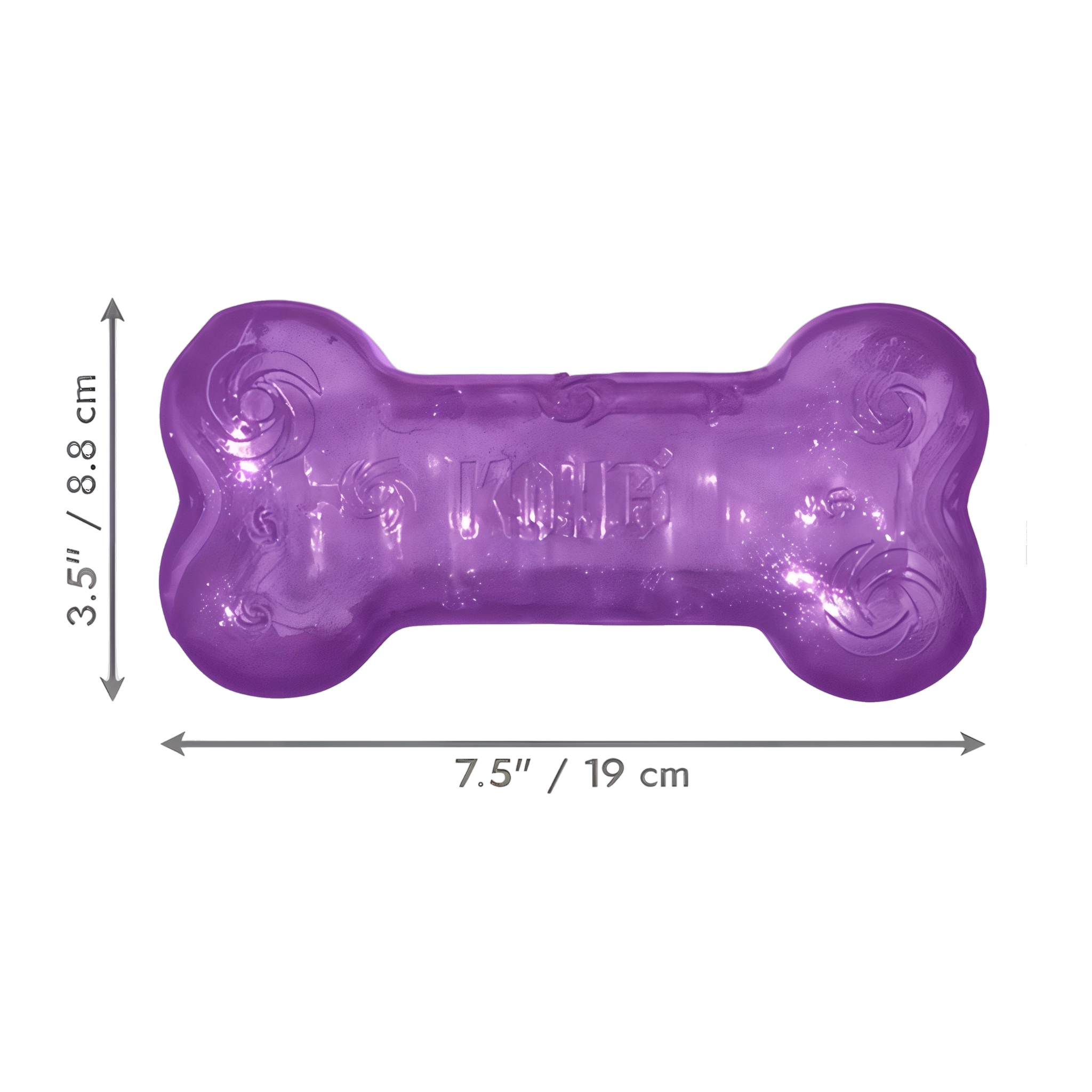KONG Squeezz Crackle Bone dimensions, 7.5 by 3.5 inches