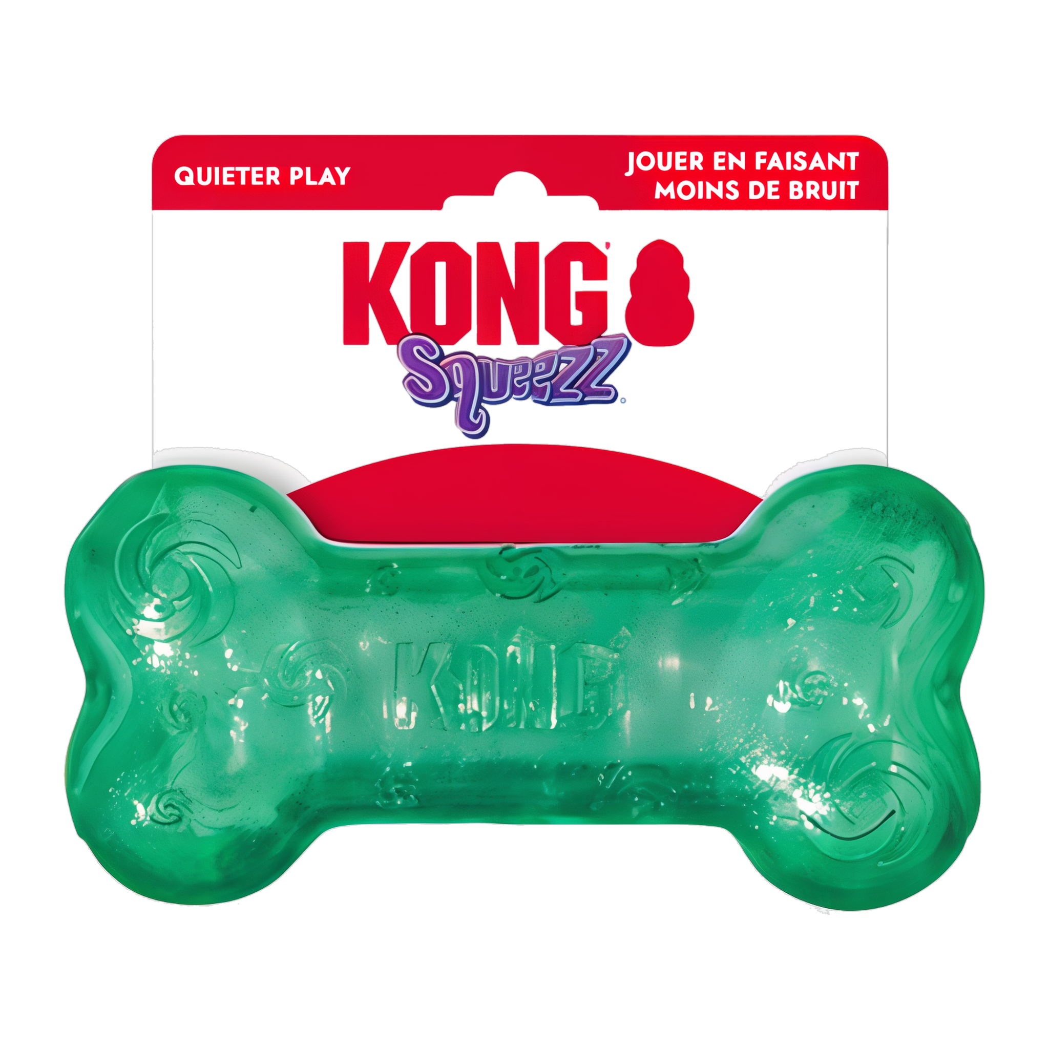 Green KONG Squeezz Crackle Bone in retail packaging