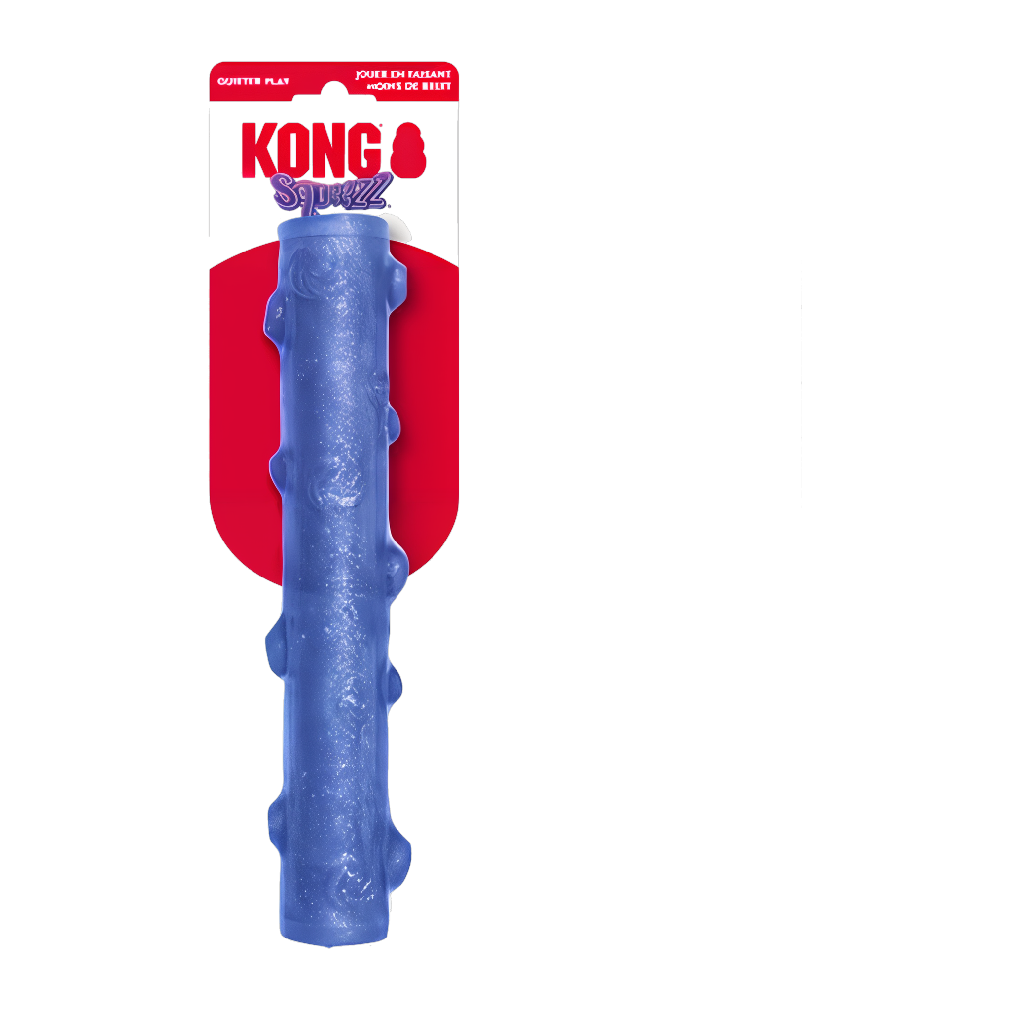 KONG Squeezz Crackle Stick in retail packaging, blue