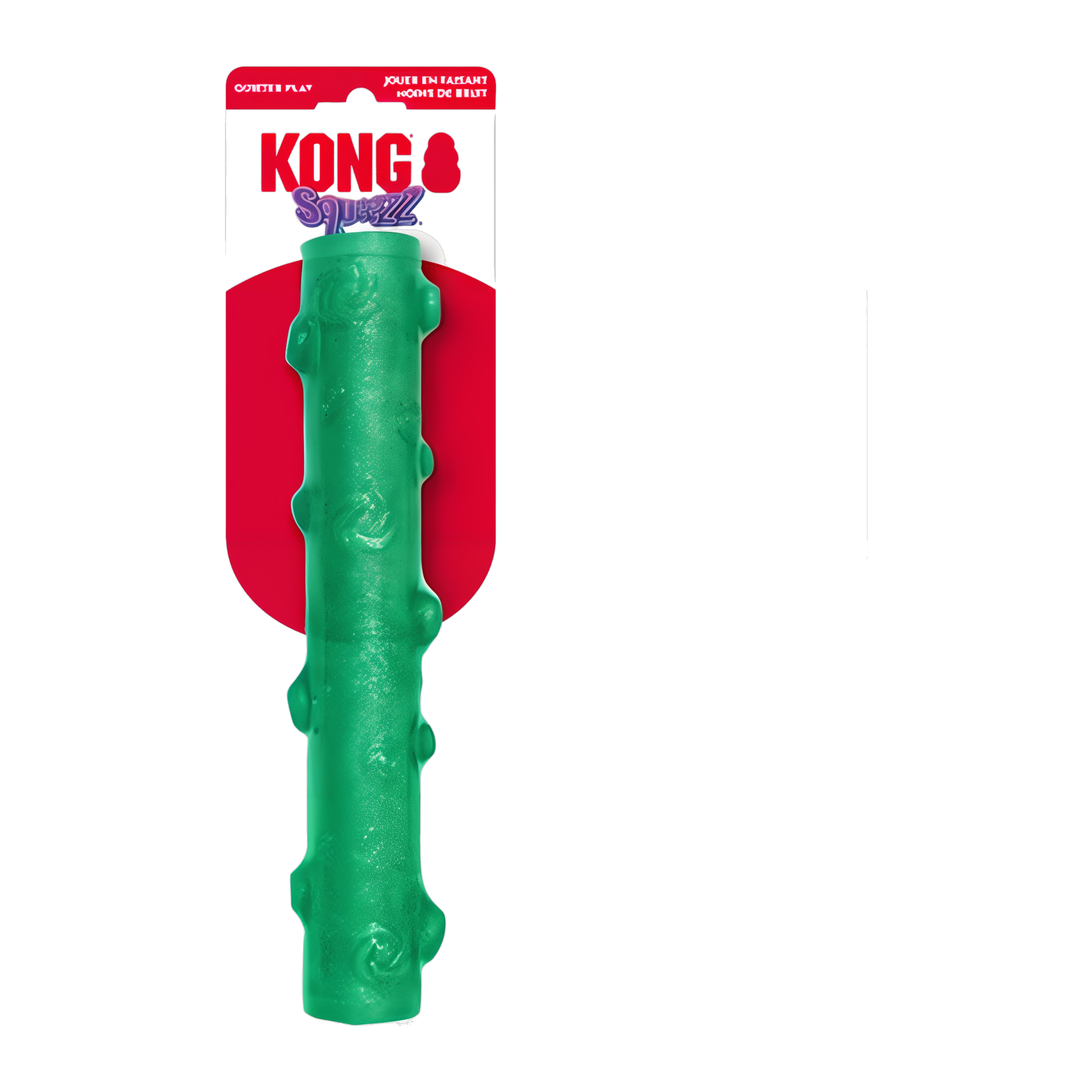 KONG Squeezz Crackle Stick in retail packaging, green