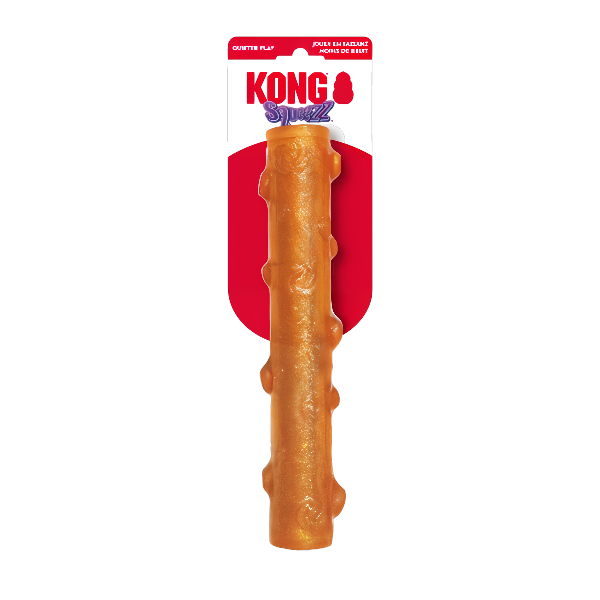 KONG Squeezz Crackle Stick in retail packaging, orange