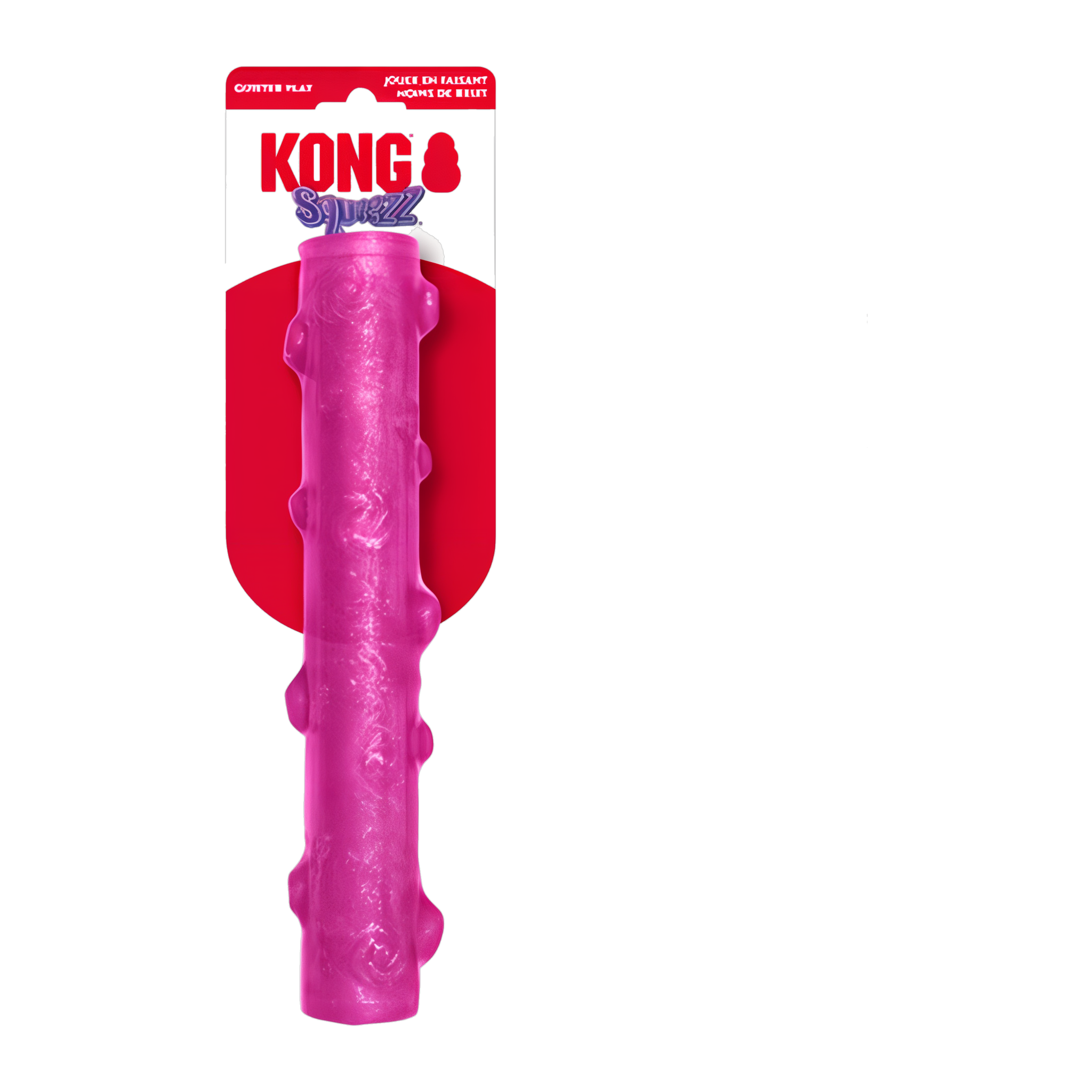 KONG Squeezz Crackle Stick in retail packaging, pink