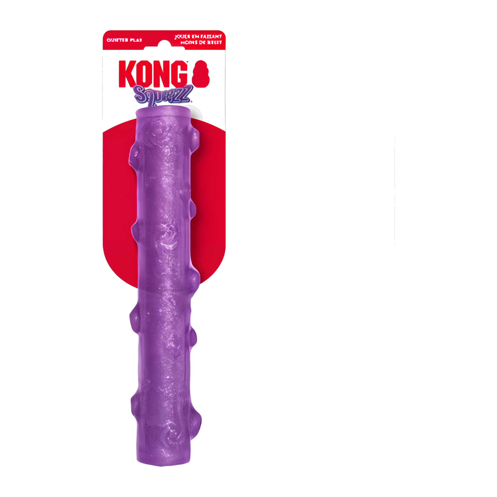 KONG Squeezz Crackle Stick in retail packaging, purple